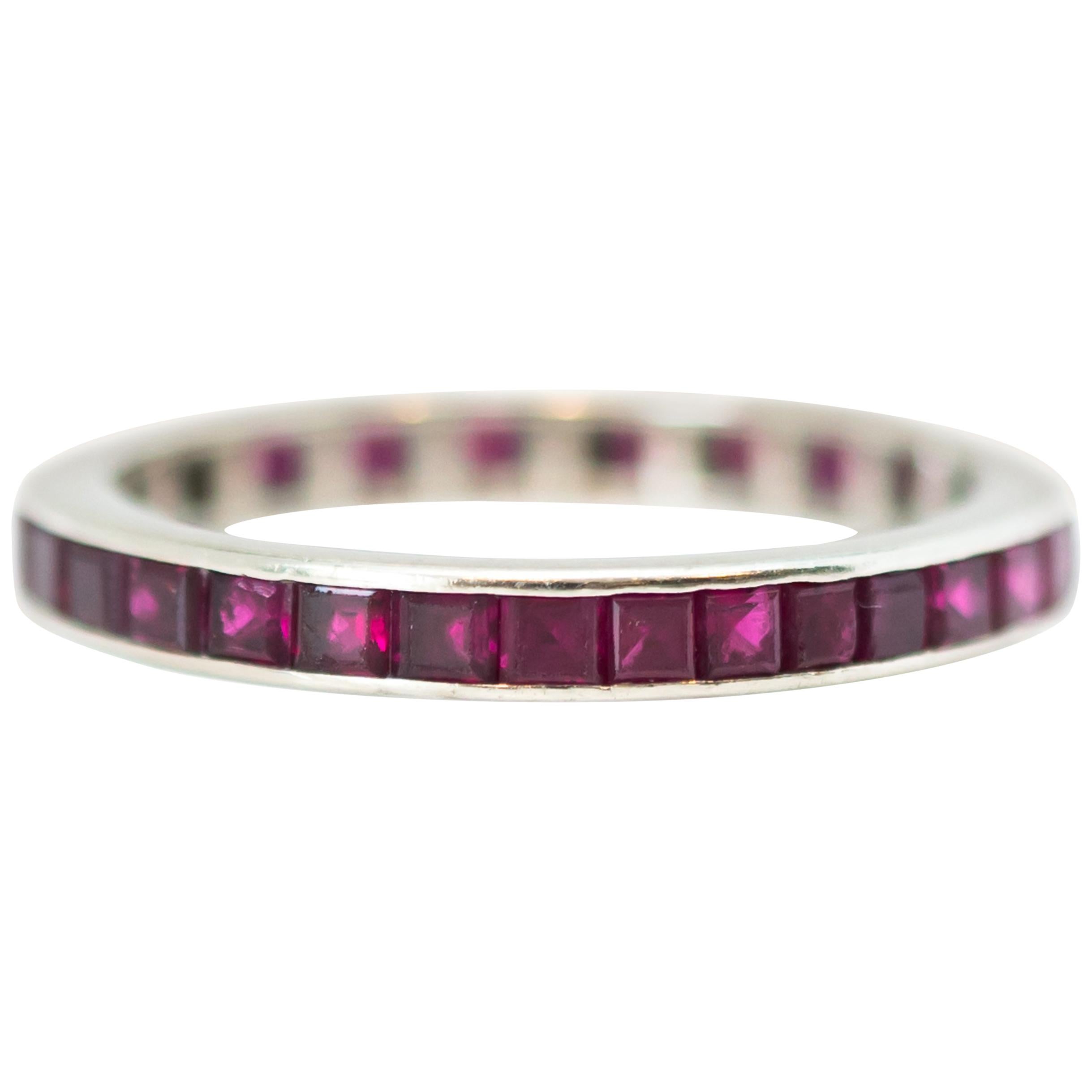 1950s Ruby and 14 Karat White Gold Eternity Band Ring