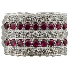 Vintage 1950s Ruby and Diamond Five-Row Ring in White Gold