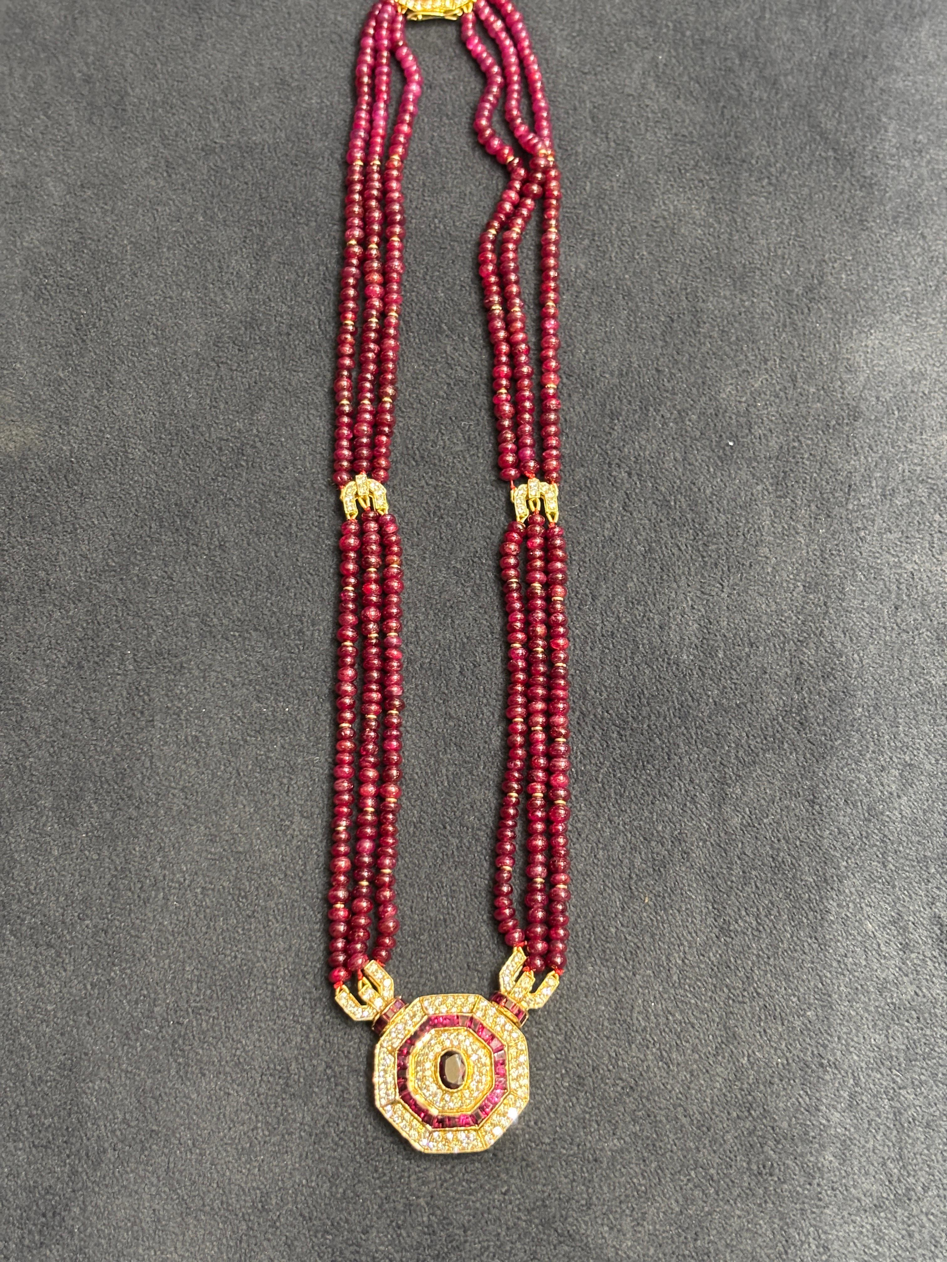Contemporary 1950's ruby and diamond octagonal necklace For Sale