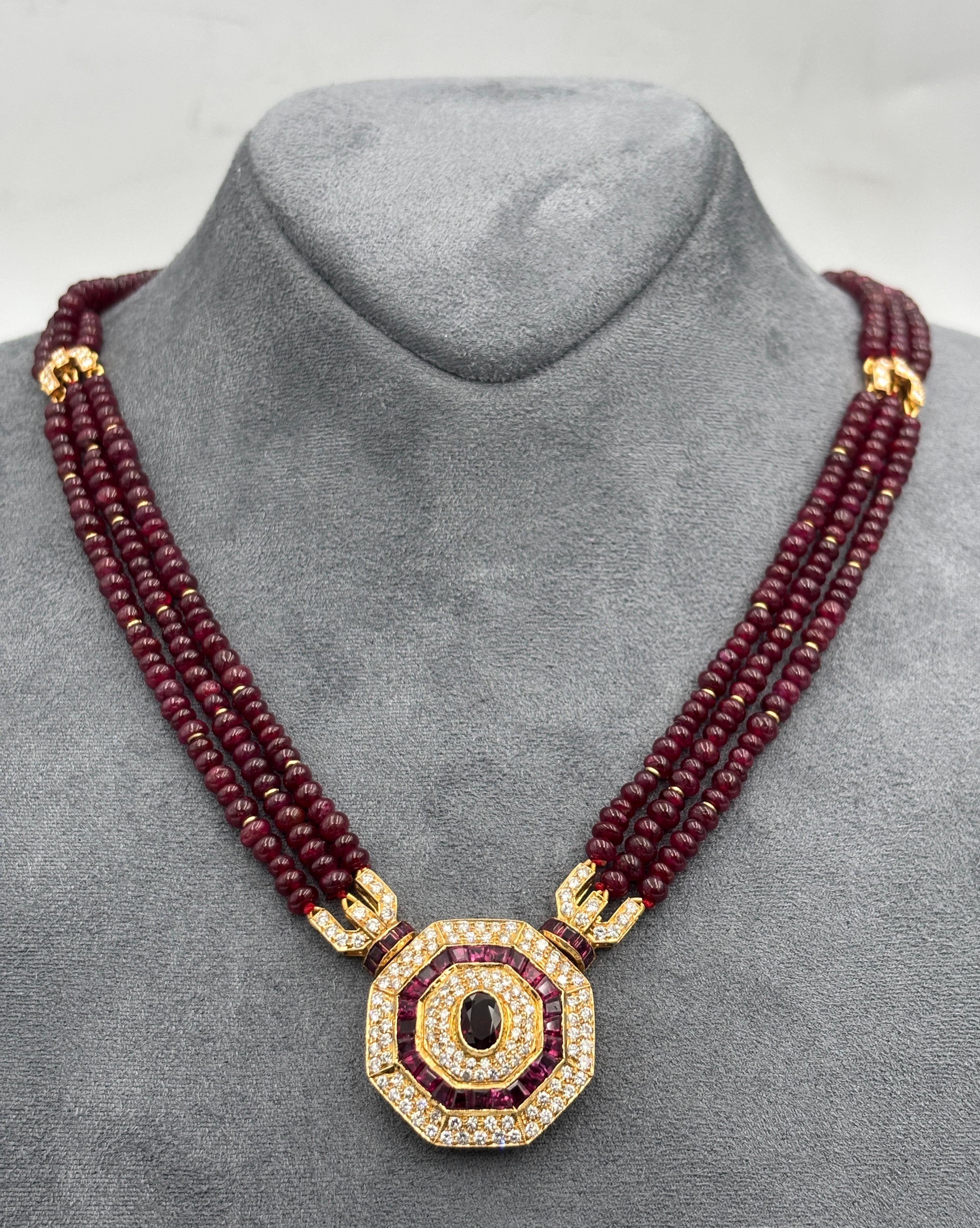 1950's ruby and diamond octagonal necklace For Sale 2
