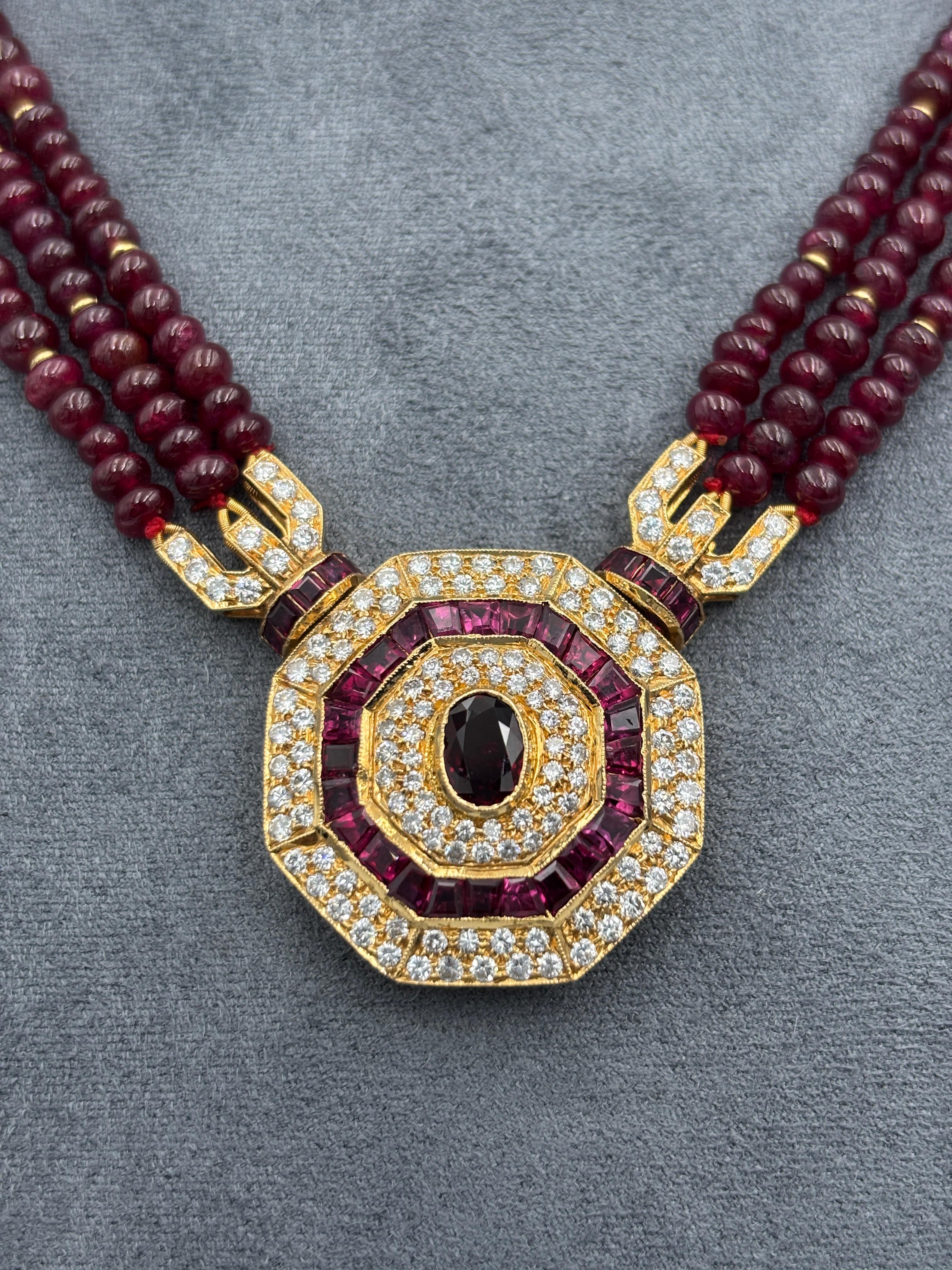 1950's ruby and diamond octagonal necklace For Sale 3