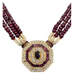 Collana ottagonale con rubini e diamanti degli anni '50