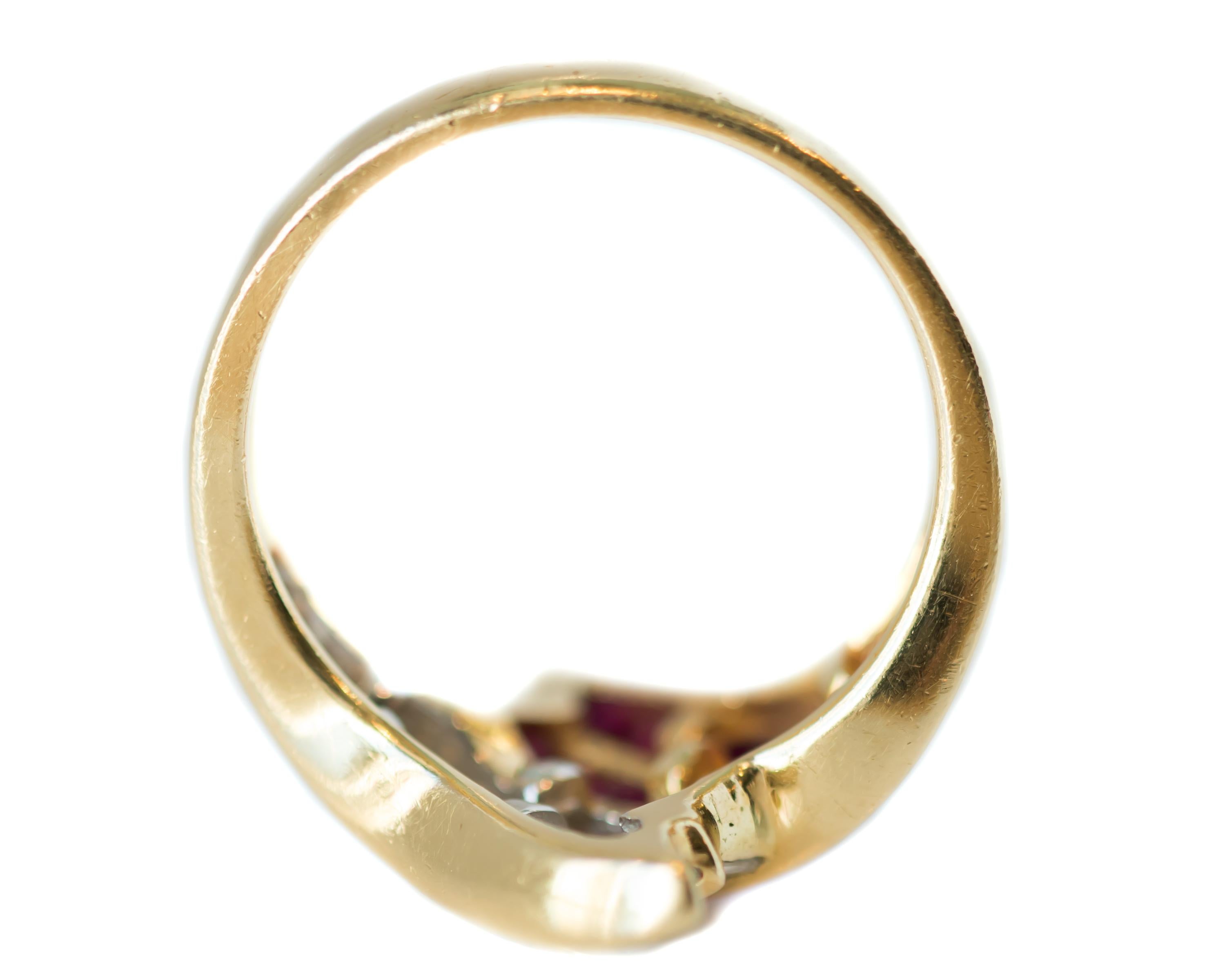 1950s Ruby, Diamond and 18 Karat Yellow Gold Bypass Cocktail Ring 1