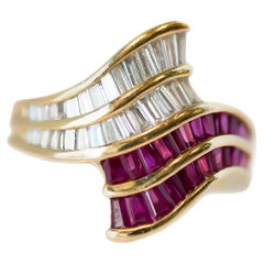 1950s Ruby, Diamond and 18 Karat Yellow Gold Bypass Cocktail Ring