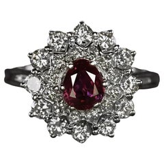 Retro 1950's Ruby Diamond Cocktail 18k White Gold Ring