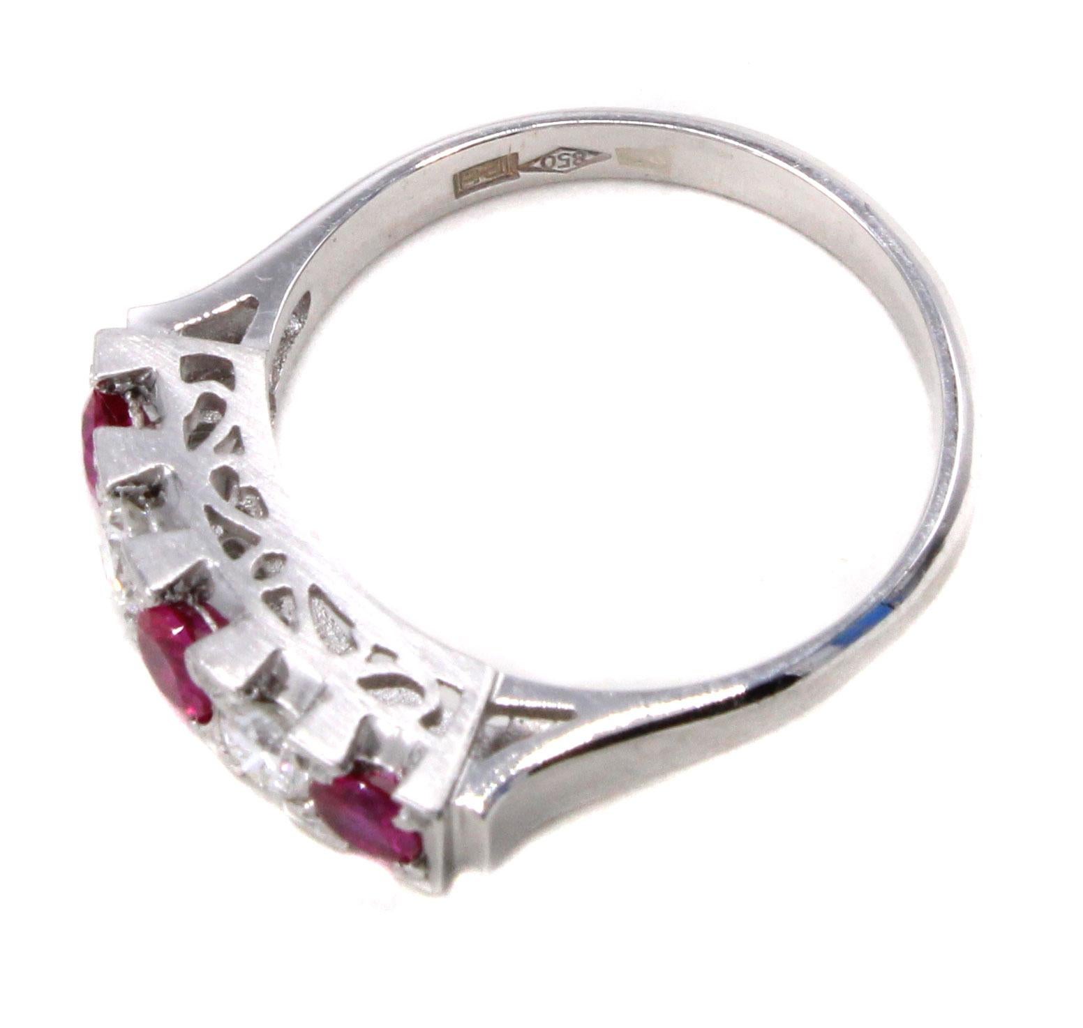 Women's or Men's 1950s Ruby Diamond Platinum Ring For Sale