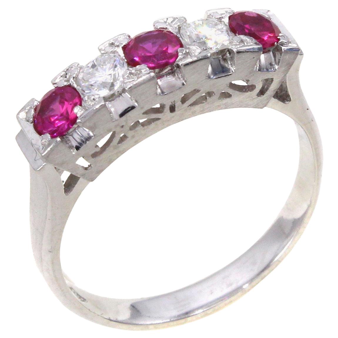 1950s Ruby Diamond Platinum Ring For Sale