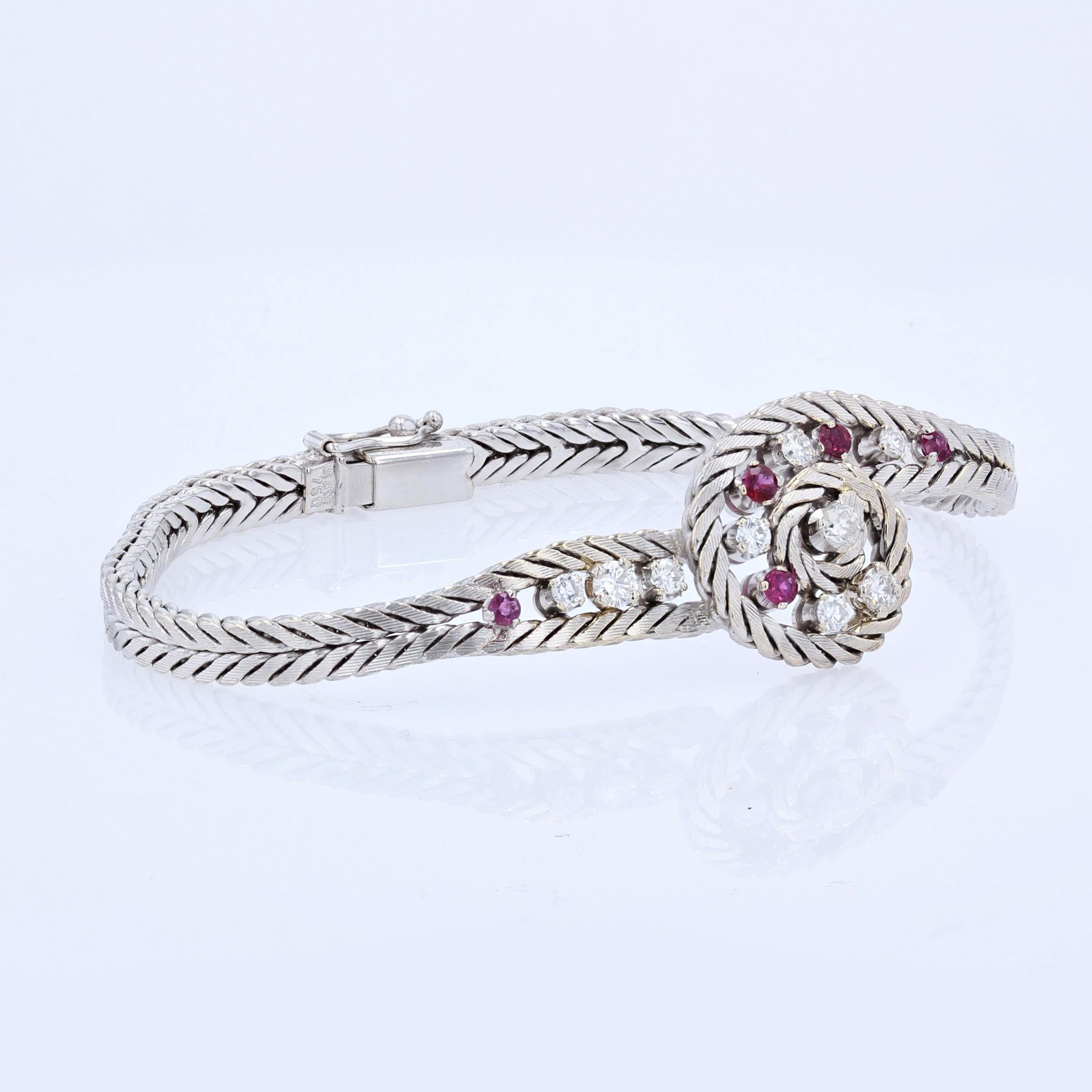 Women's 1950s Ruby Diamonds 18 Karat White Gold Retro Bracelet For Sale