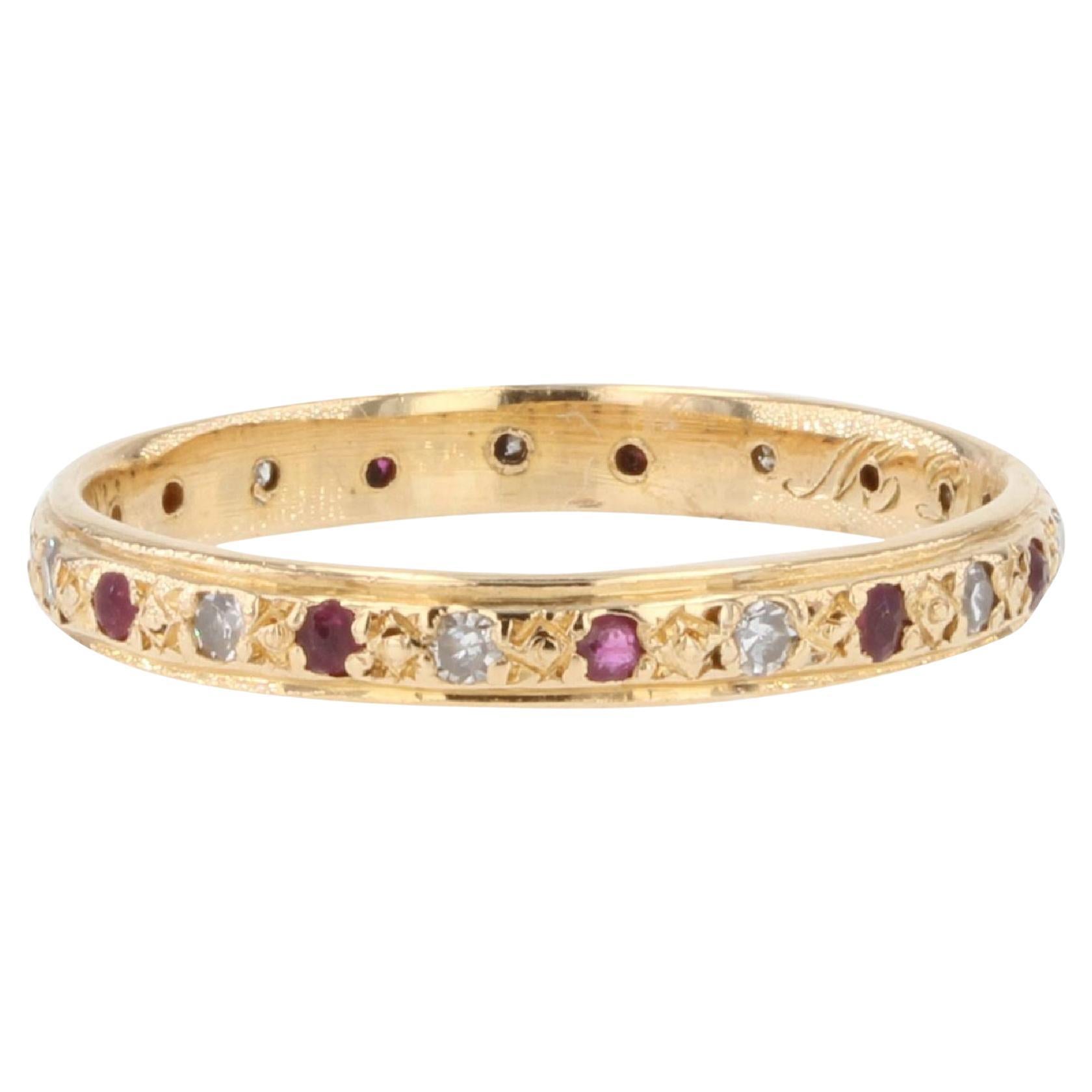 1950s Ruby Diamonds 18 Karat Yellow Gold Wedding Ring