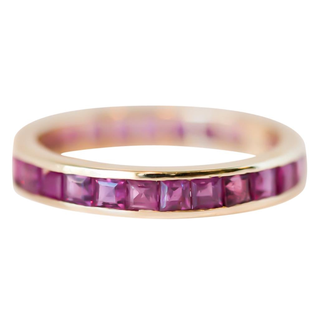 1950s Ruby Eternity Band in 14 Karat Yellow Gold For Sale