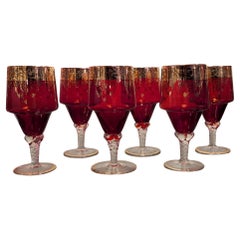 1950s Ruby Red and Gold Glasses- Set of 6