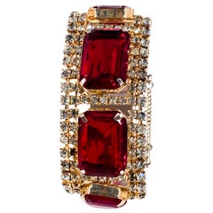 Vintage 1950s Ruby Red Rhinestone Bracelet 