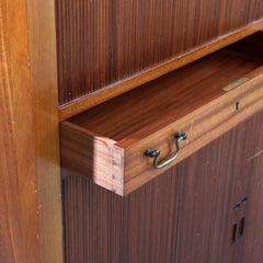 1950s Rud Rasmussen Cabinet, four tambour doors, two drawers with brass handles