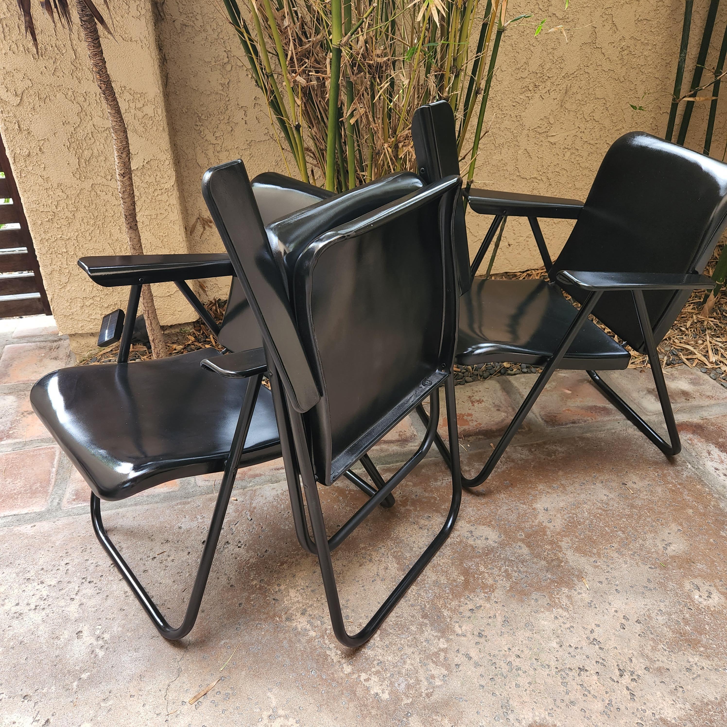 Steel 1950s Russel Wright Mid-Century Modern Three Folding Patio Armchairs in Black For Sale