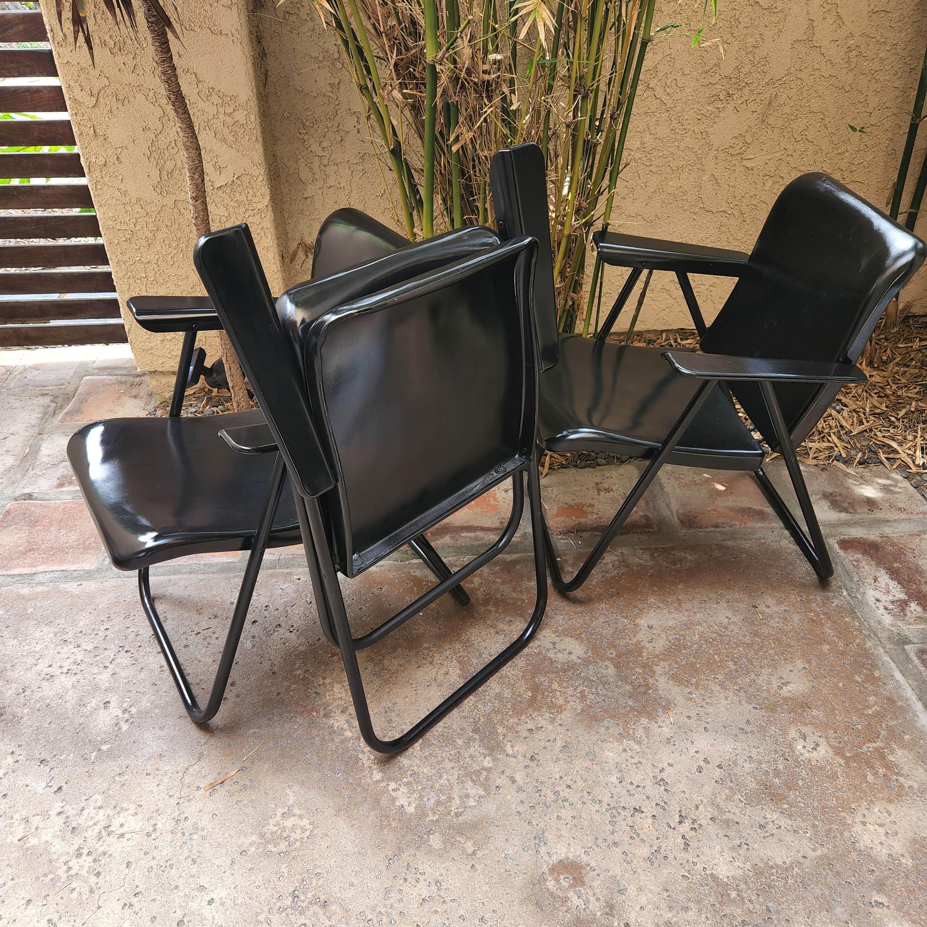 Steel 1950s Russel Wright Vintage Folding Patio Armchairs in Black For Sale