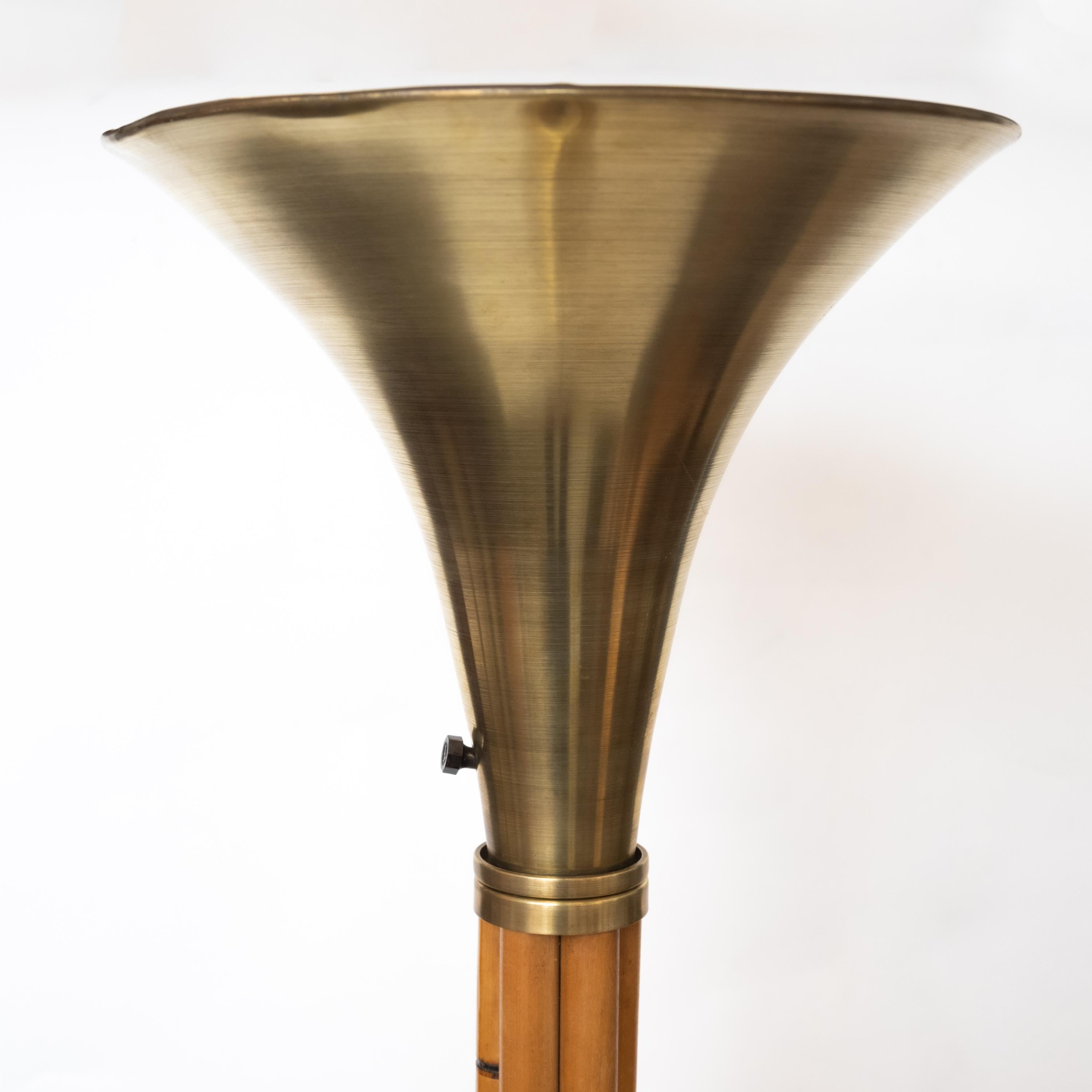 Art Deco 1950s Russel Wright Brass and Faux Bamboo Floor Lamp