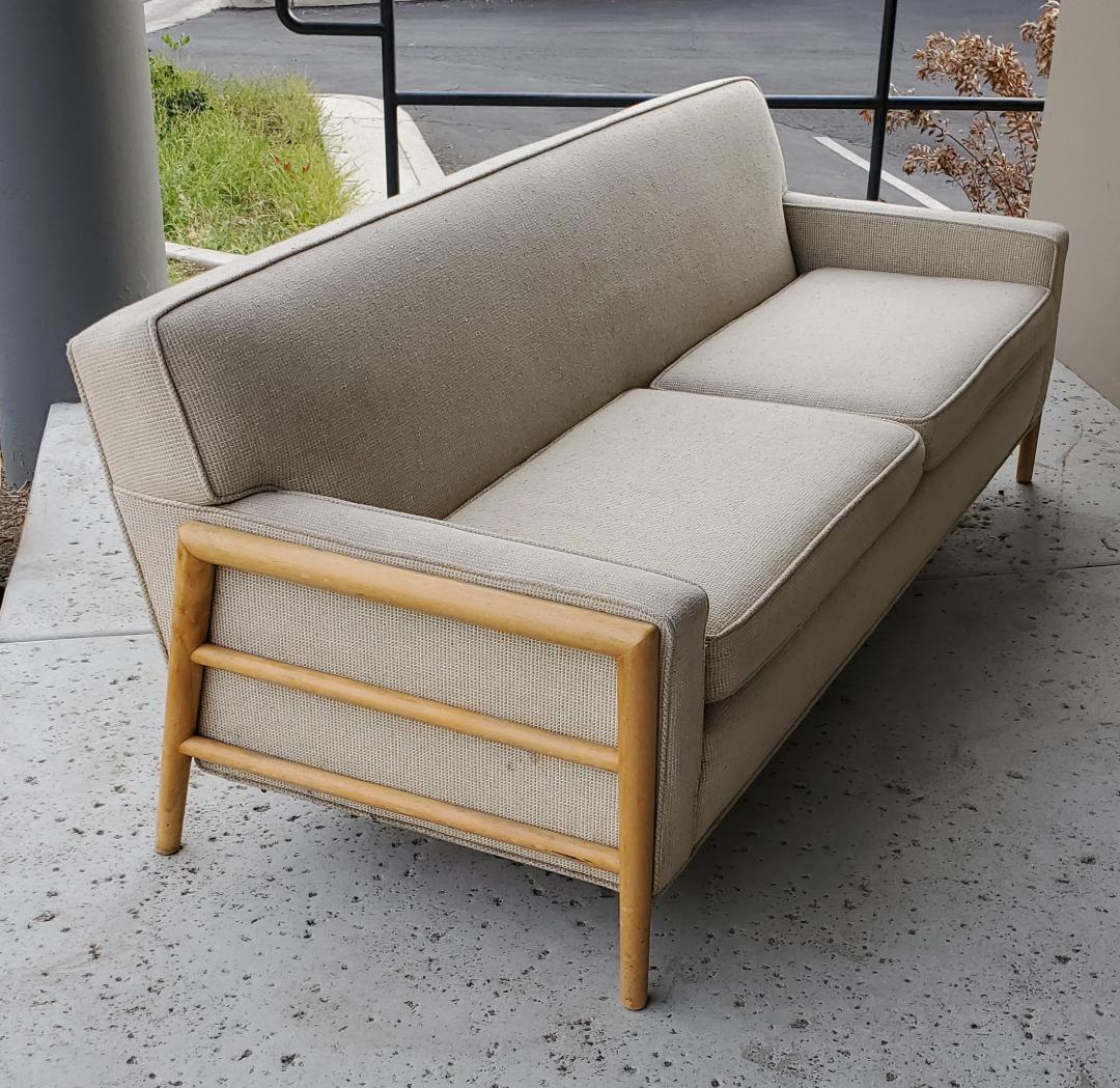 1950s Russel Wright for Conant Ball Sofa Mid-Century Modern with Wooden Arms For Sale 4