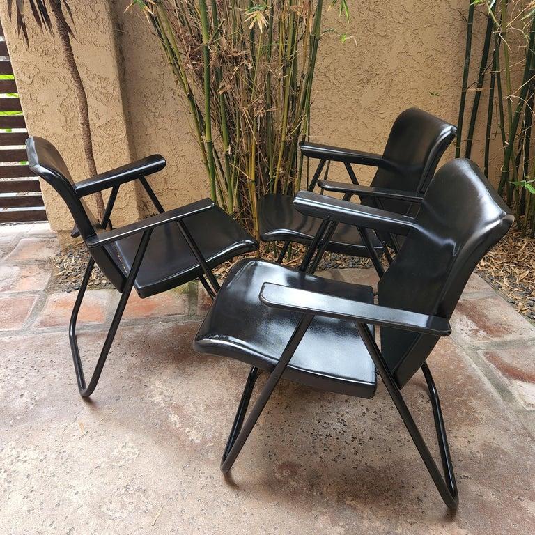 1950 Russel Wright Tres Sillas de Patio Vintage Plegables Negro en venta 9