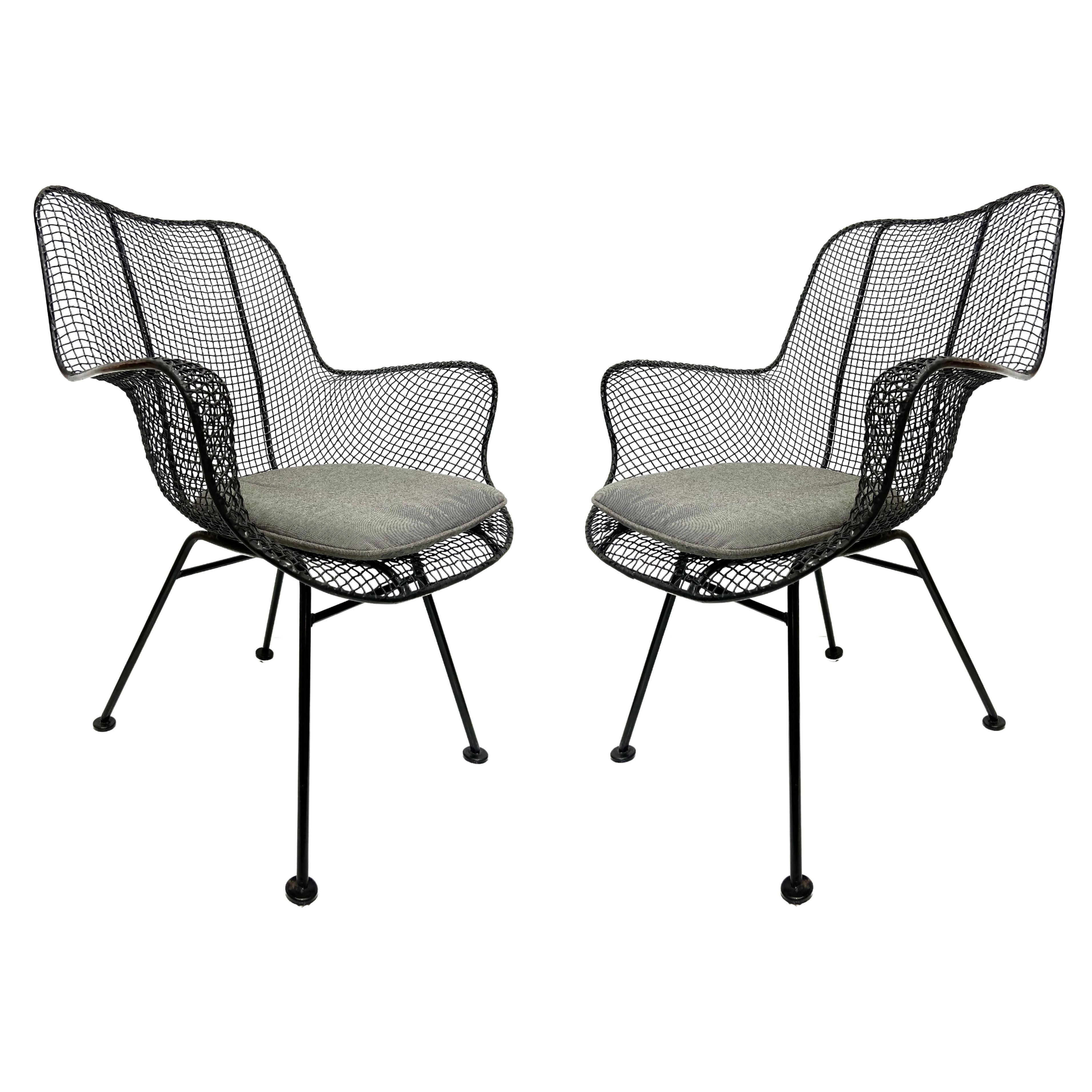 1950s Russell Woodard Black Sculptura Lounge Chairs, Pair For Sale