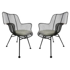 Retro 1950s Russell Woodard Black Sculptura Lounge Chairs, Pair