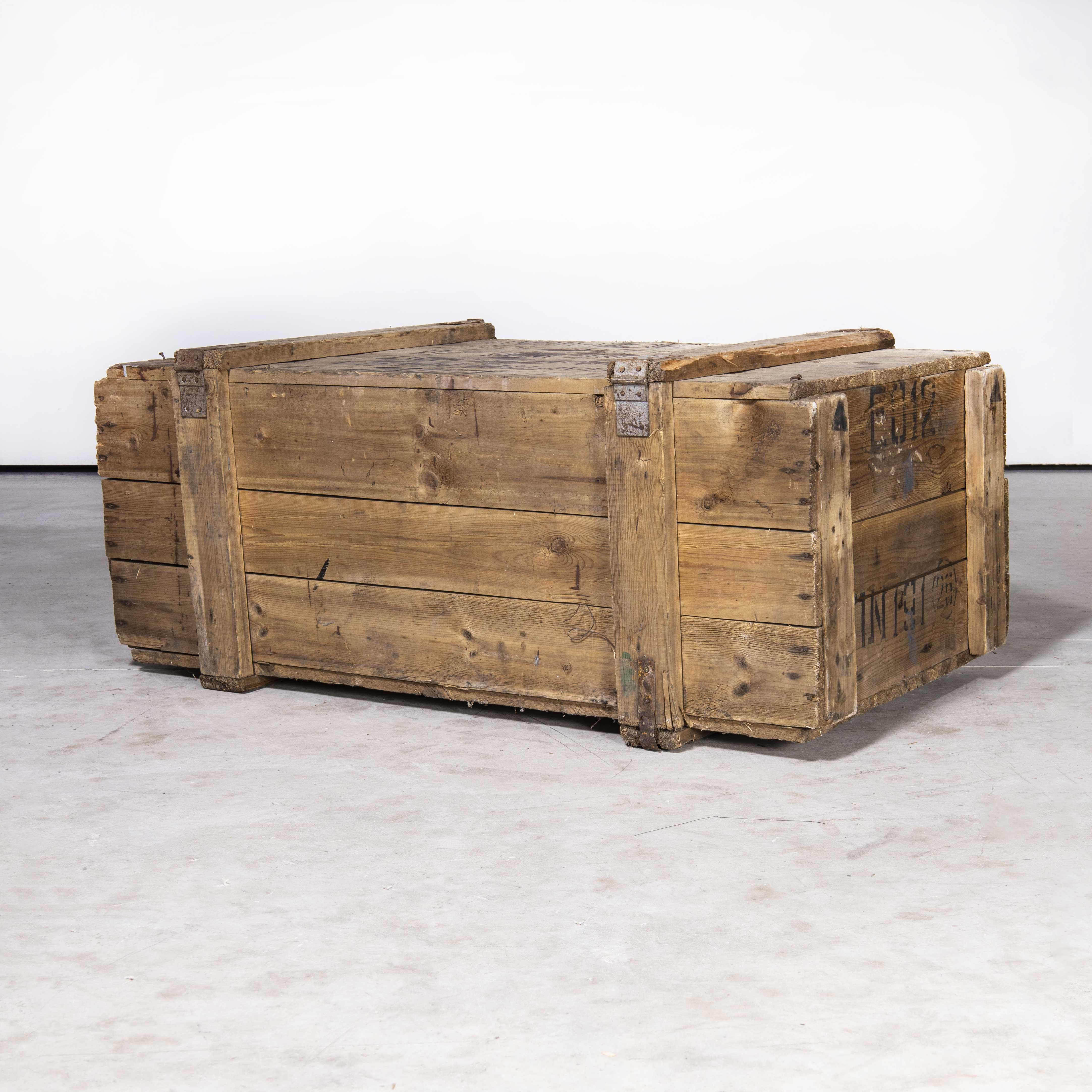 1950’s Russian Military storage crate (Model 255.2)
1950’s Russian Military storage crate (Model 255.2). Large heavy duty pine crate sourced from military dead stock. We get a lot of demand for this sort of large crate useful for general storage,