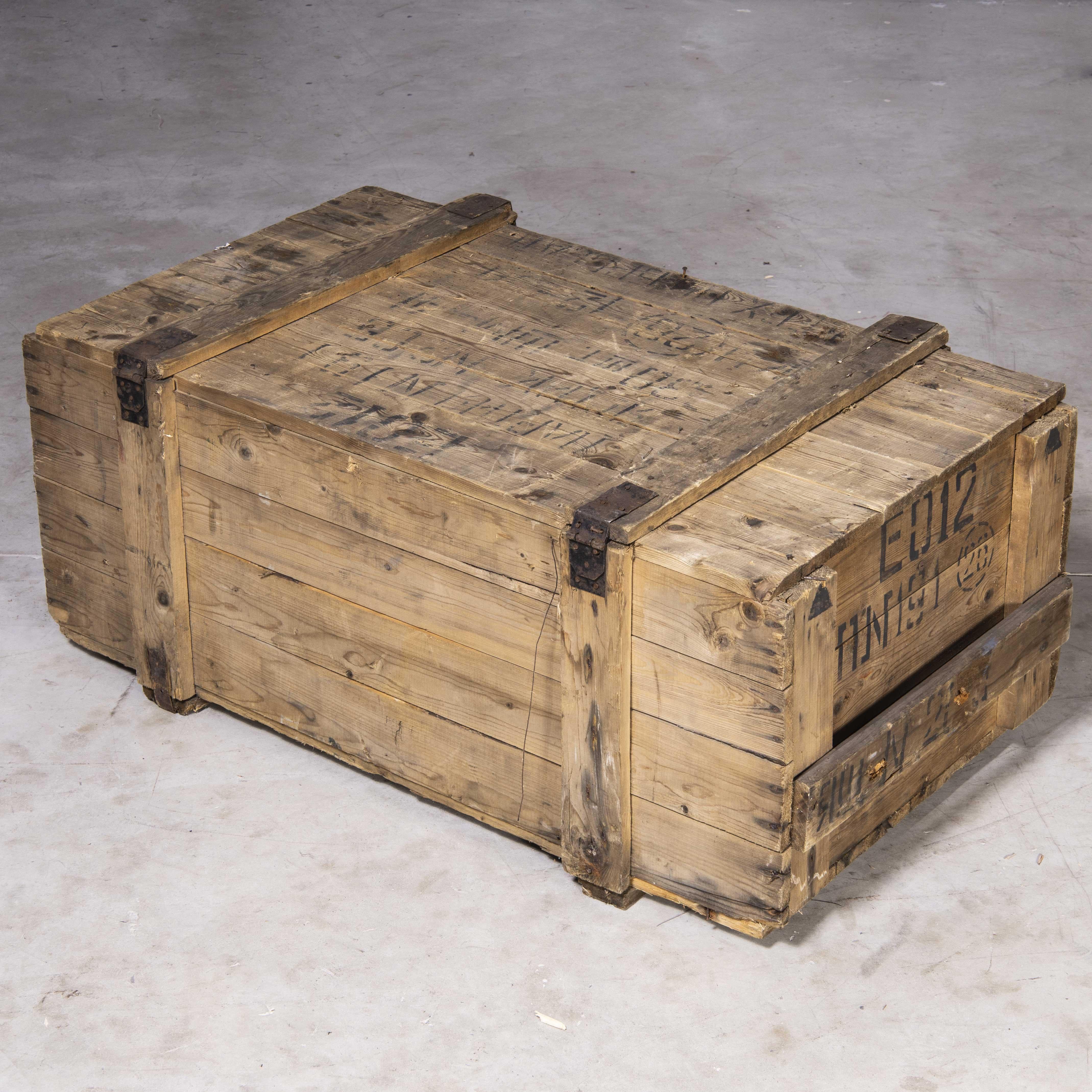 1950’s Russian military storage crate (model 255.3)
1950’s Russian military storage crate (model 255.3). Large heavy duty pine crate sourced from military dead stock. We get a lot of demand for this sort of large crate useful for general storage,