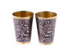 1950S Russian Soviet Era Gilt Silver Niello Cups