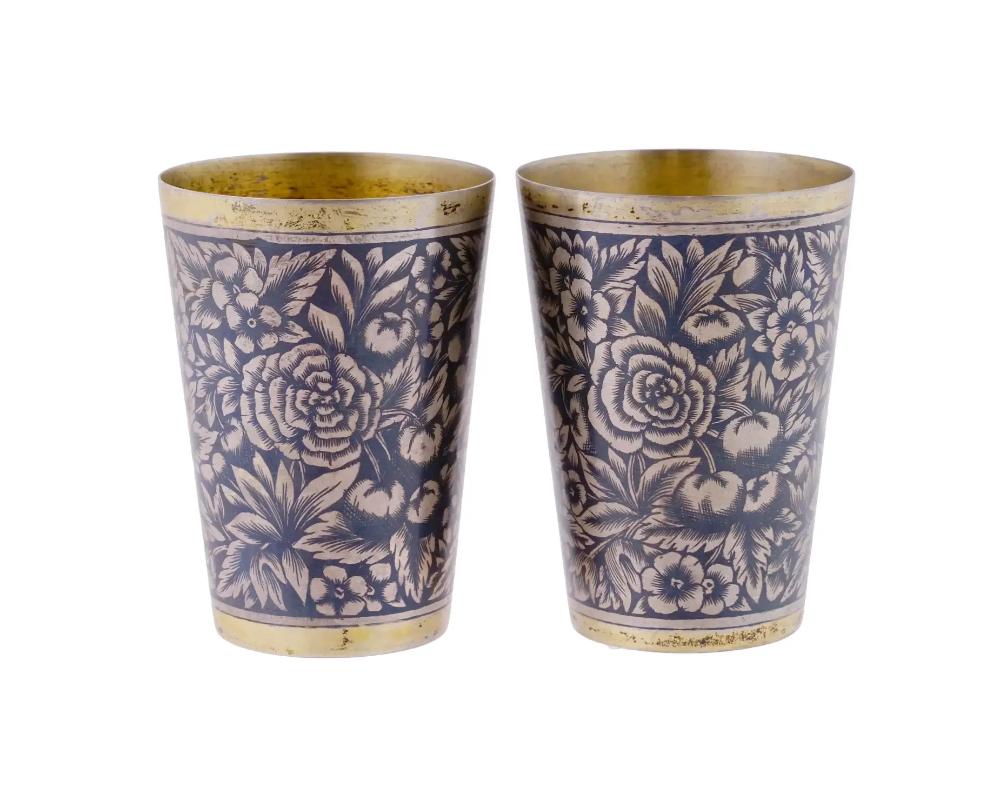 1950S Russian Soviet Era Gilt Silver Niello Cups In Good Condition For Sale In New York, NY