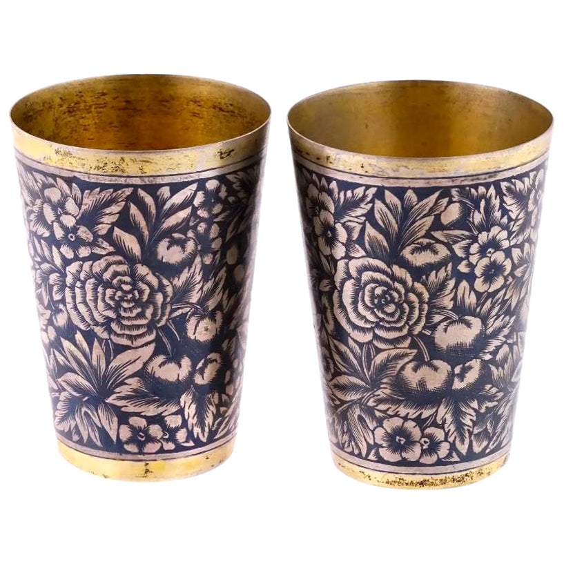 1950S Russian Soviet Era Gilt Silver Niello Cups