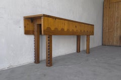 1950s Rustic European Craftsman Drop Leaf Dining Table with Sawtooth Legs