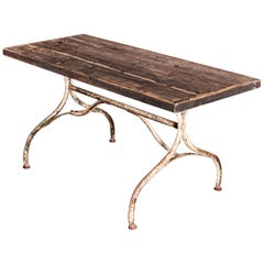 Retro 1950s Rustic French Console Table With Forged Steel Base, High Dining Table