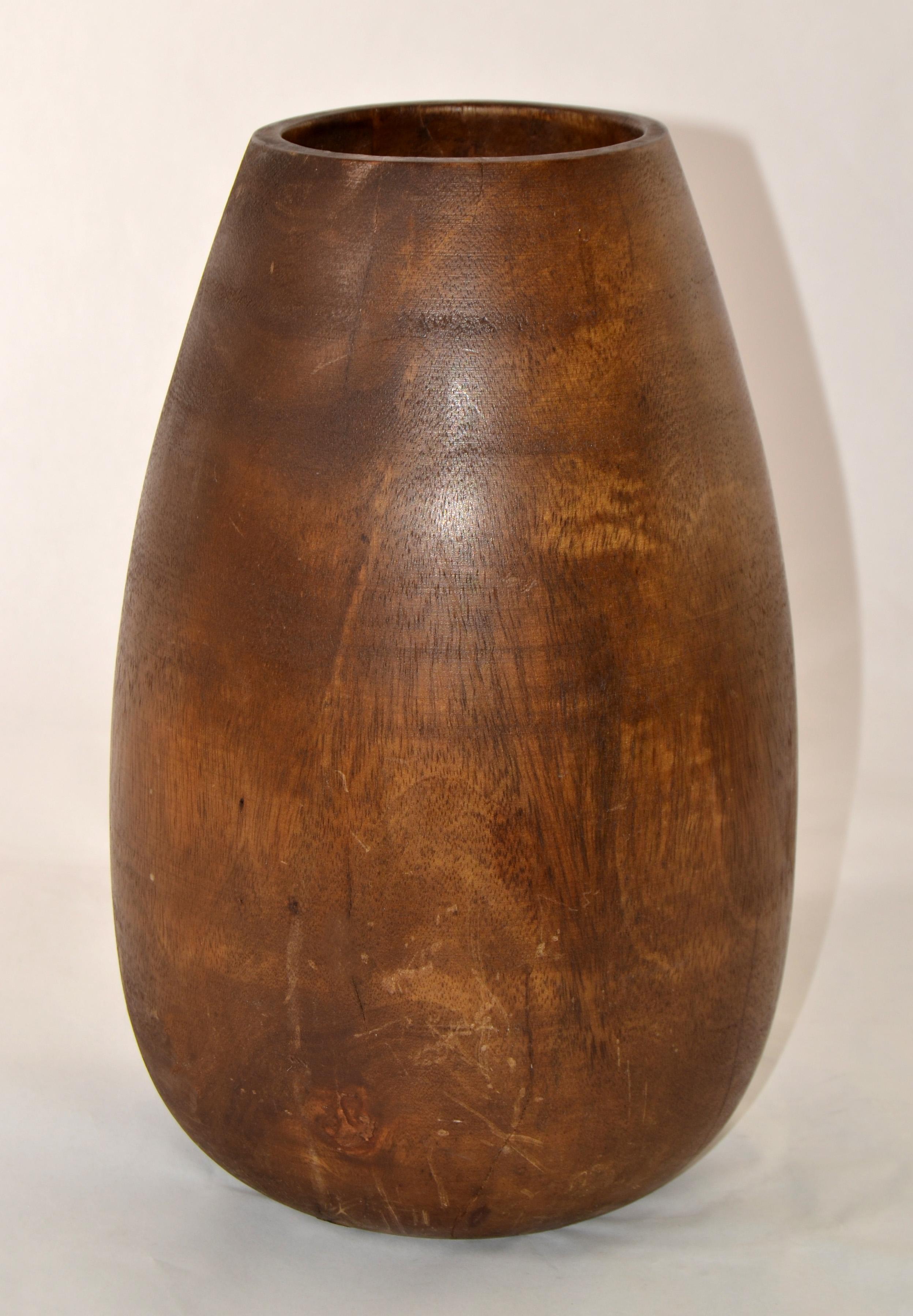 1950s Rustic Hand-Carved Solid Wood Art Vase Vessel Arts & Crafts Movement For Sale 5