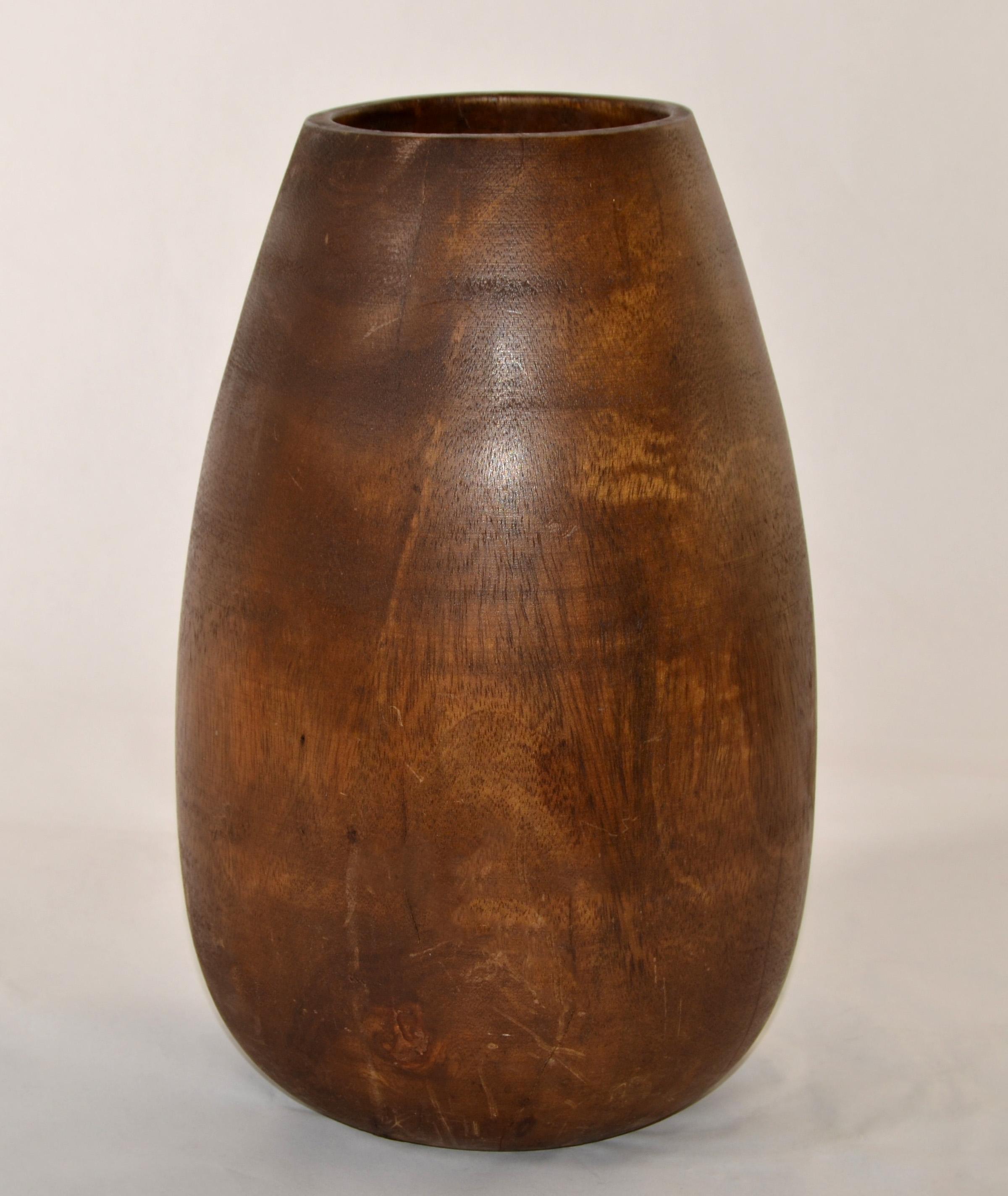 Arts and Crafts 1950s Rustic Hand-Carved Solid Wood Art Vase Vessel Arts & Crafts Movement For Sale