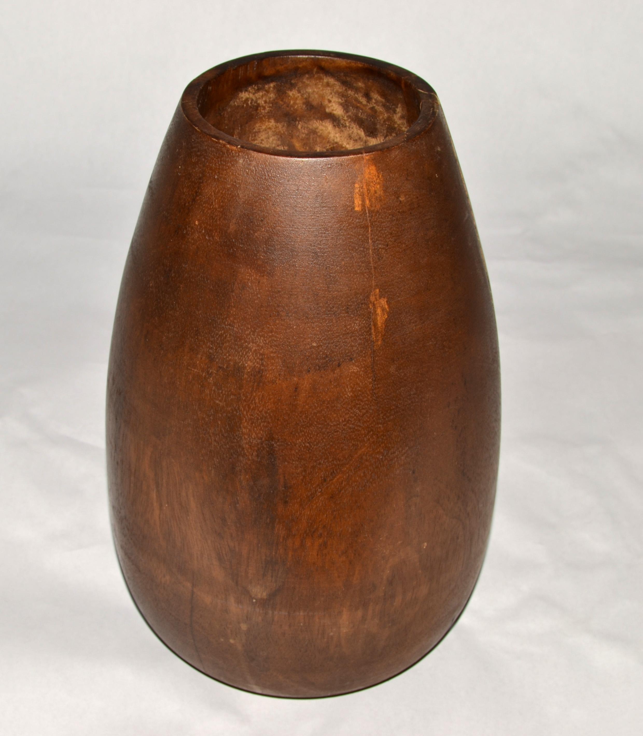 American 1950s Rustic Hand-Carved Solid Wood Art Vase Vessel Arts & Crafts Movement For Sale