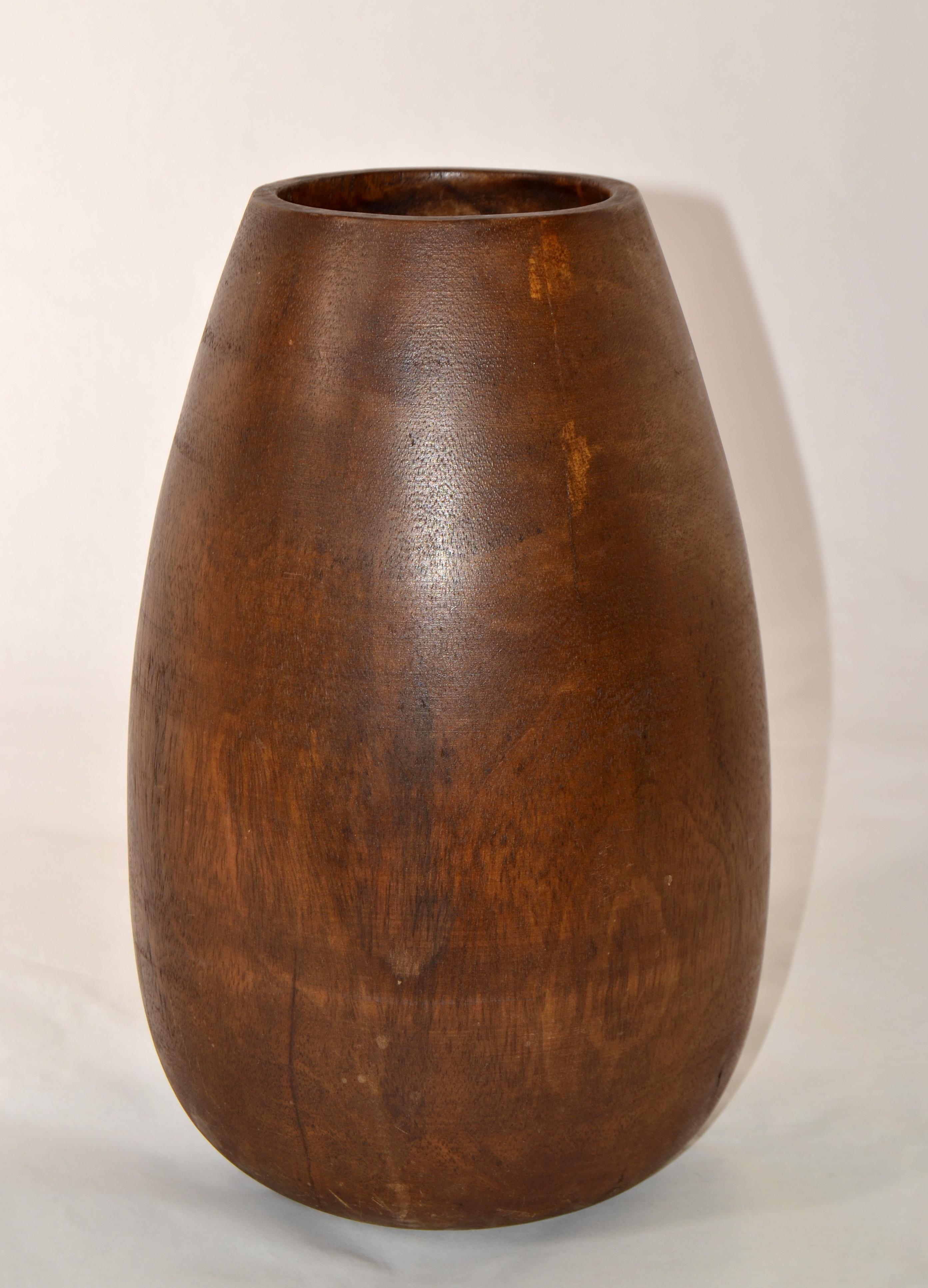 Hand-Crafted 1950s Rustic Hand-Carved Solid Wood Art Vase Vessel Arts & Crafts Movement For Sale