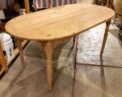 1950s Rustic Oval Natural Pine Wood Oval Table with Turned Legs