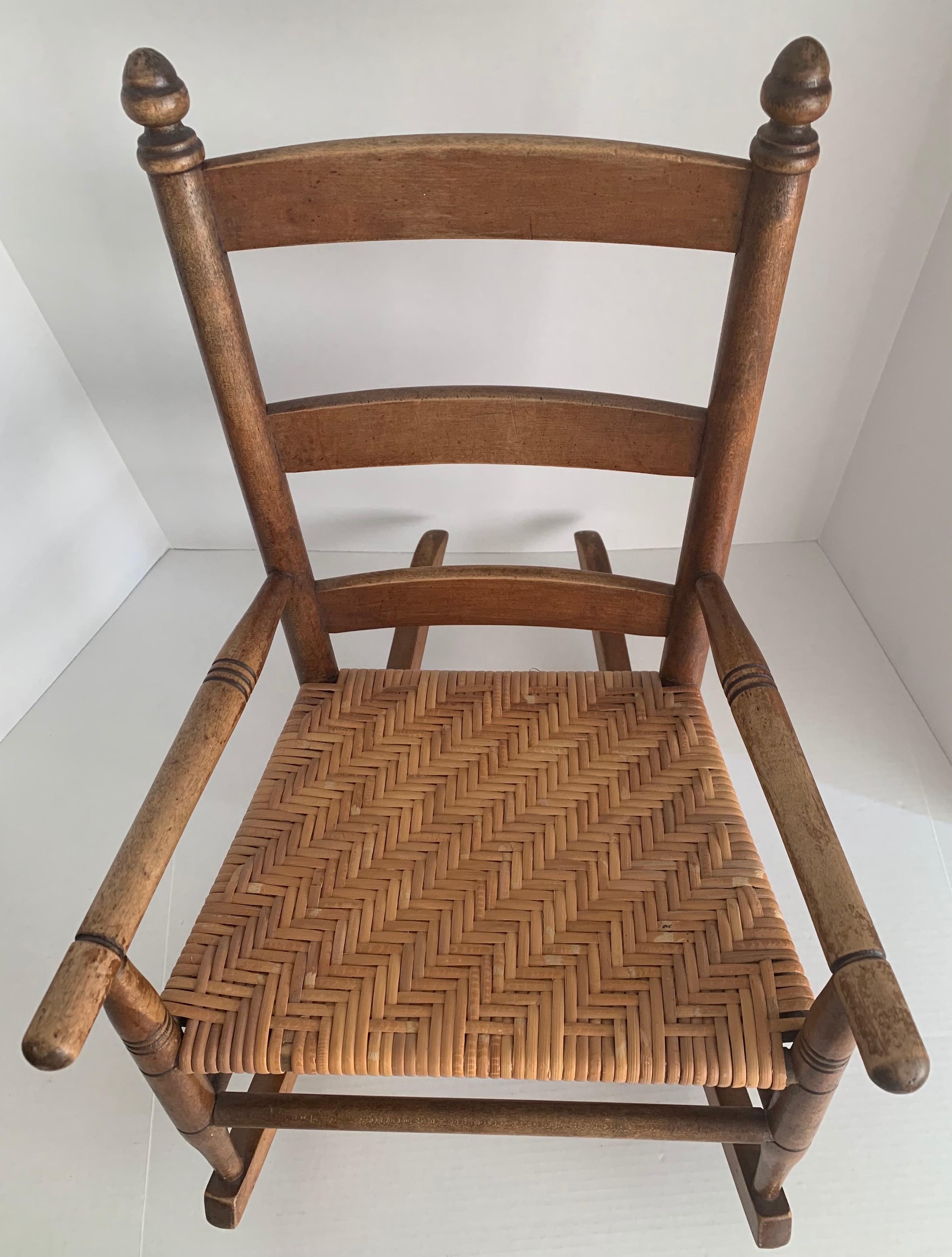 Cane 1950s Rustic Style Wooden Children’s Rocking Chair For Sale