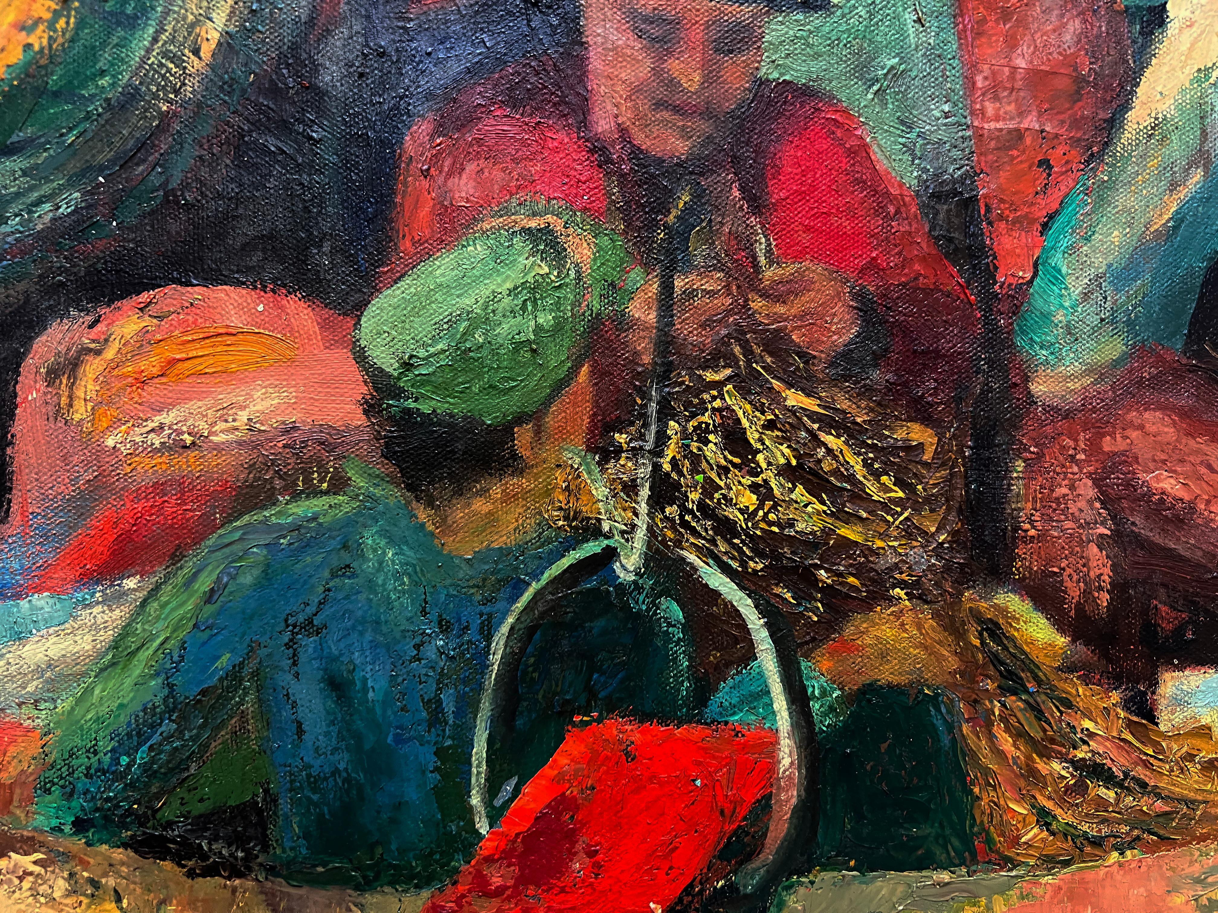 Toile Années 1950 A&M WPA  Peinture impressionniste abstraite représentant des marins sur un bateau en vente