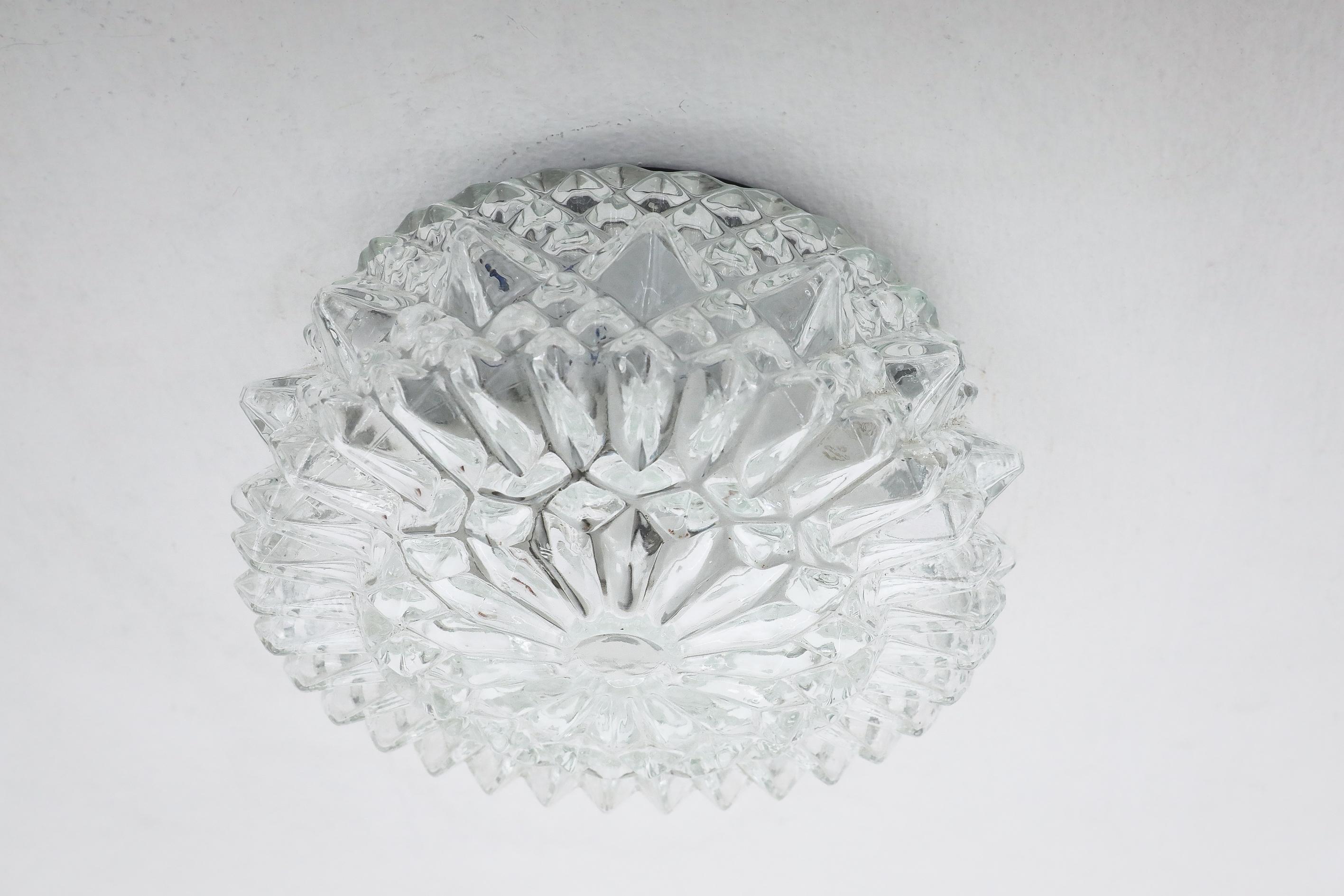 1950's RZB Round Molded Glass Fixed Ceiling Light or Wall Sconce, Germany For Sale 4
