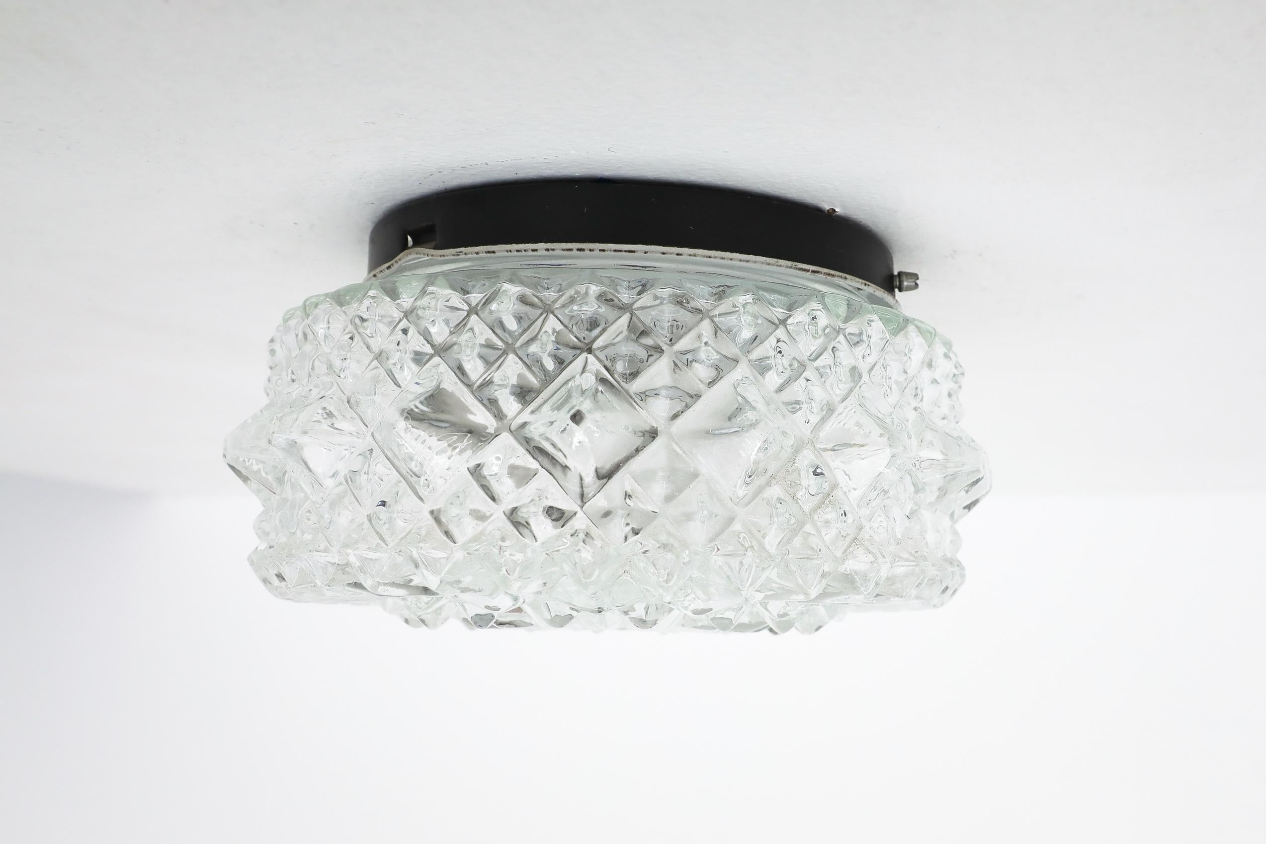 1950's RZB Round Molded Glass Fixed Ceiling Light or Wall Sconce, Germany For Sale 5