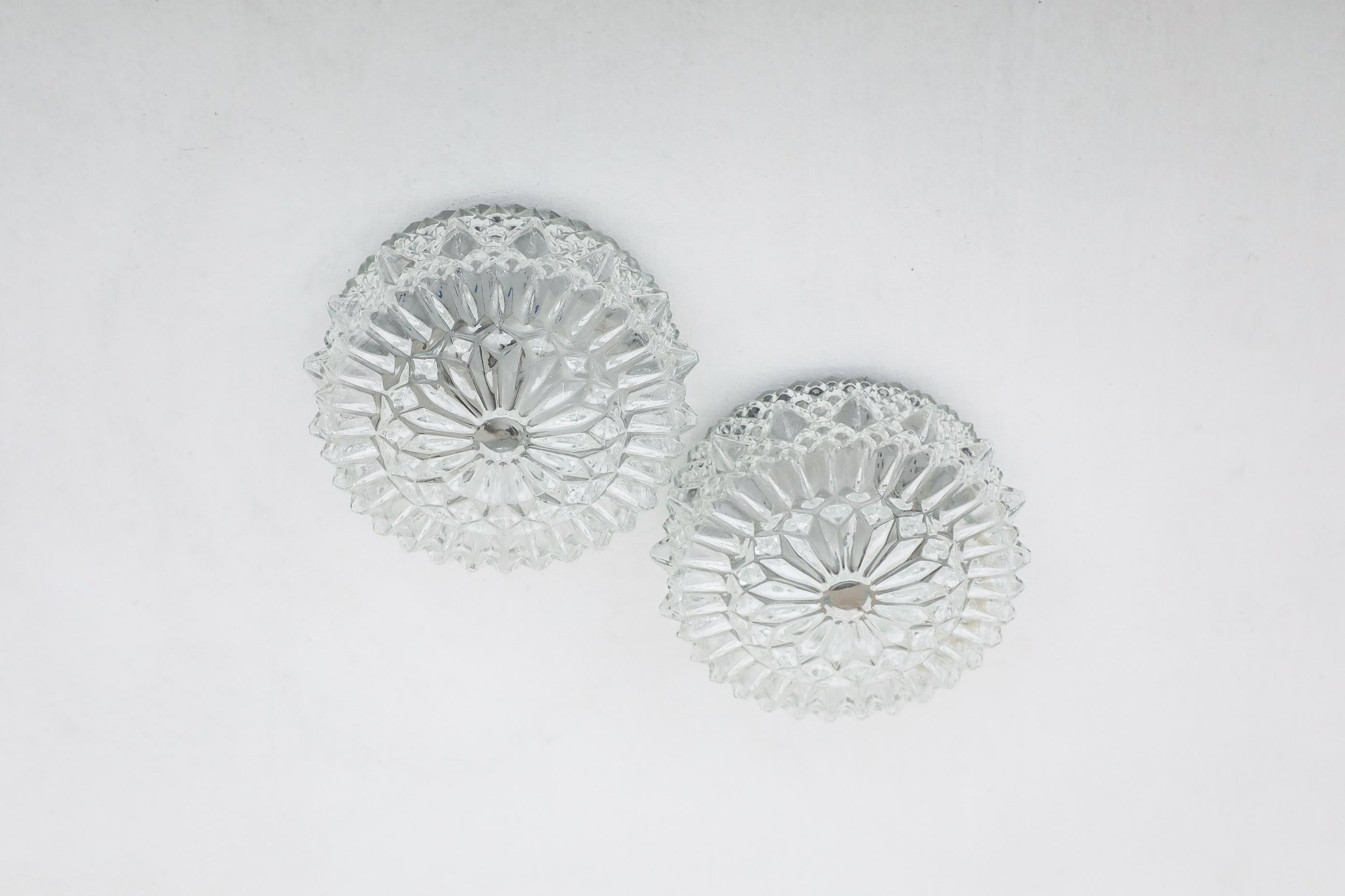 Mid-Century Modern 1950's RZB Round Molded Glass Fixed Ceiling Light or Wall Sconce, Germany For Sale