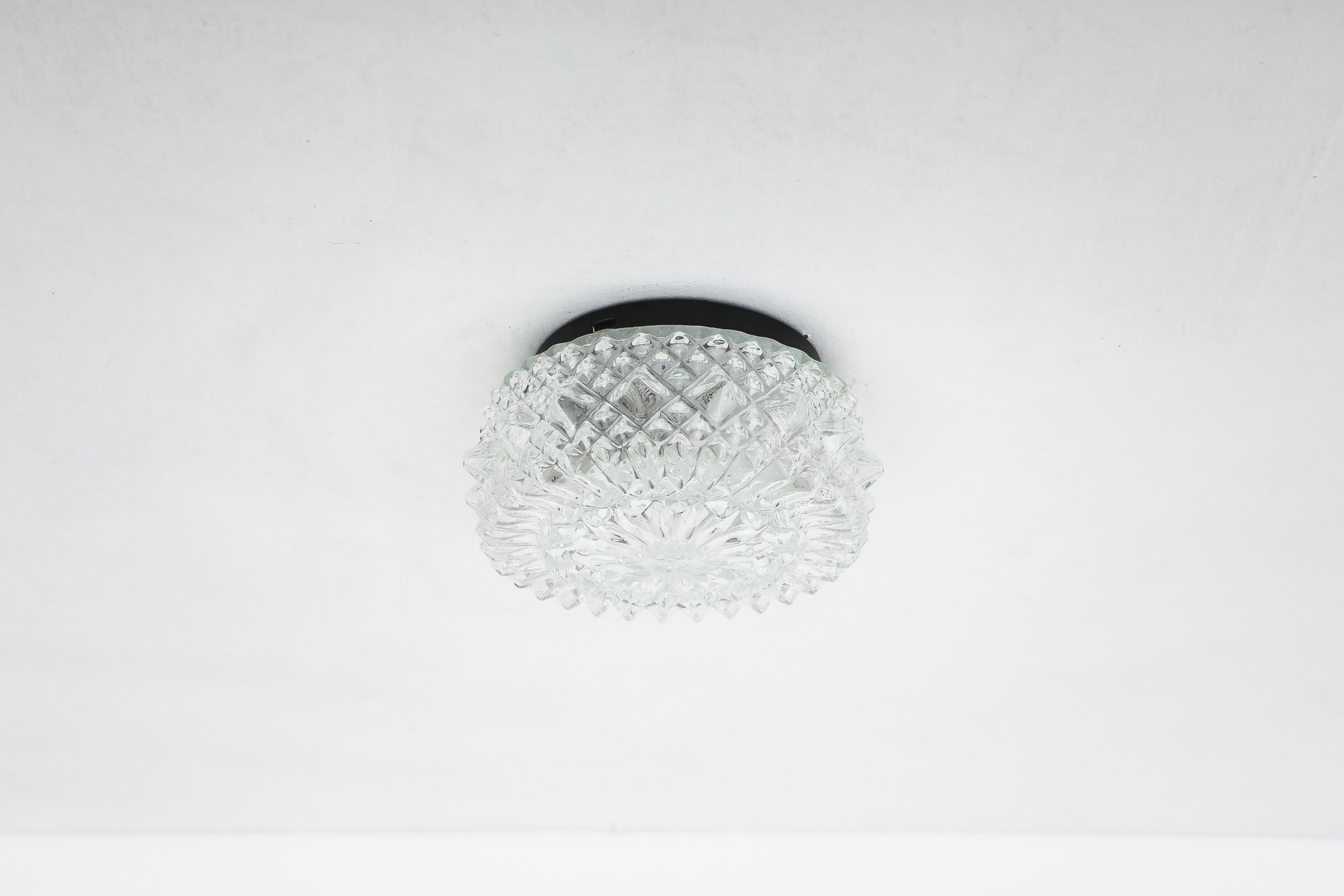 Dutch 1950's RZB Round Molded Glass Fixed Ceiling Light or Wall Sconce, Germany For Sale