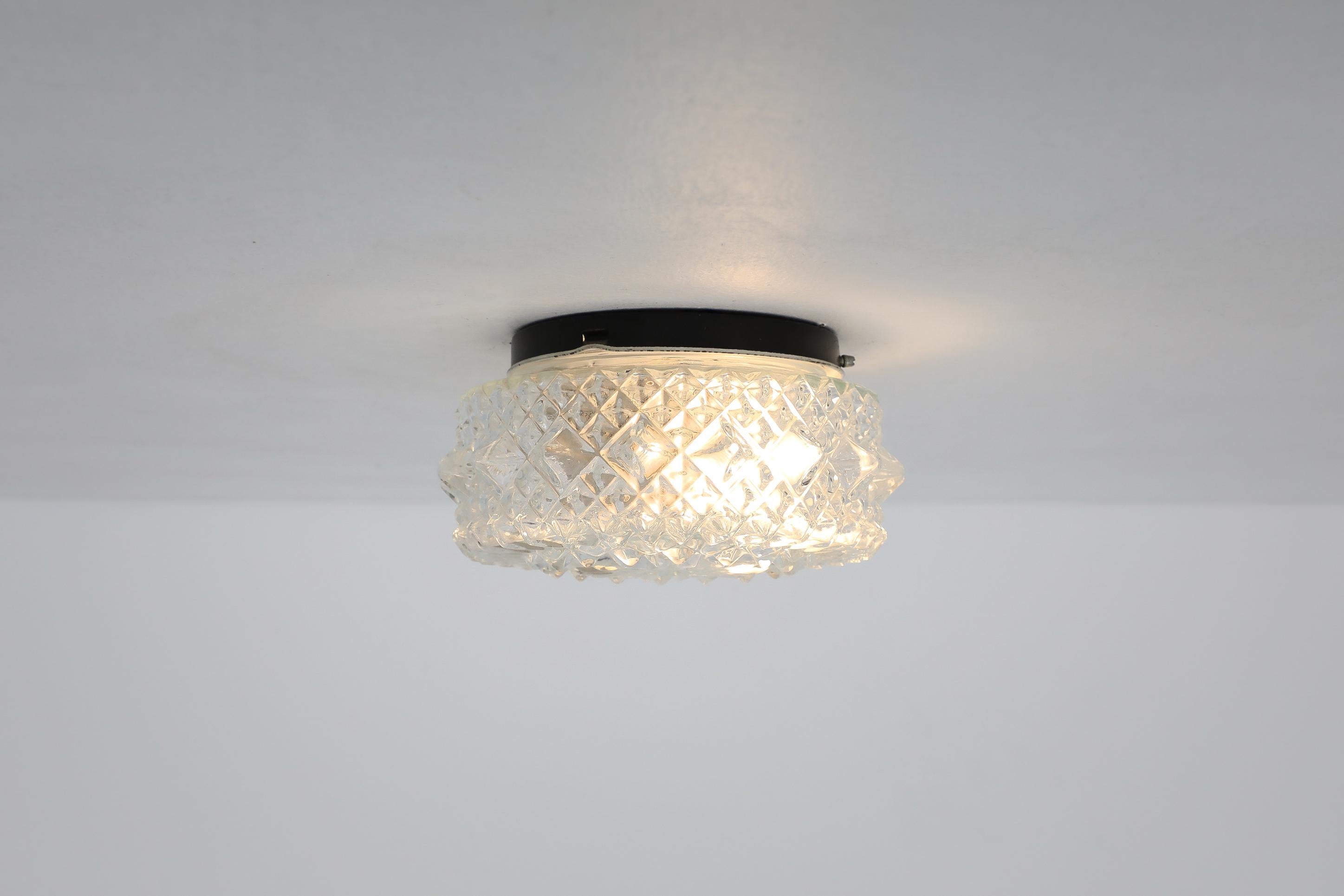 1950's RZB Round Molded Glass Fixed Ceiling Light or Wall Sconce, Germany In Good Condition For Sale In Los Angeles, CA