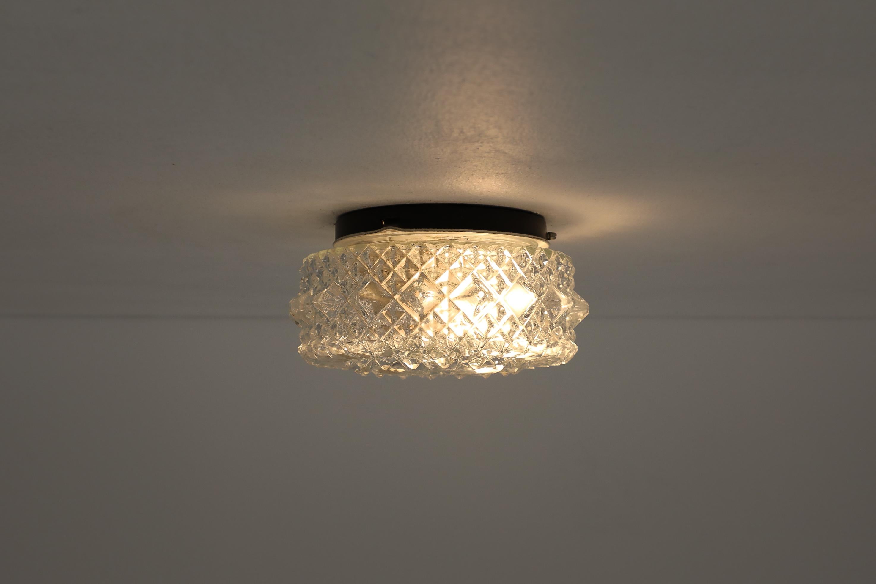 Mid-20th Century 1950's RZB Round Molded Glass Fixed Ceiling Light or Wall Sconce, Germany For Sale