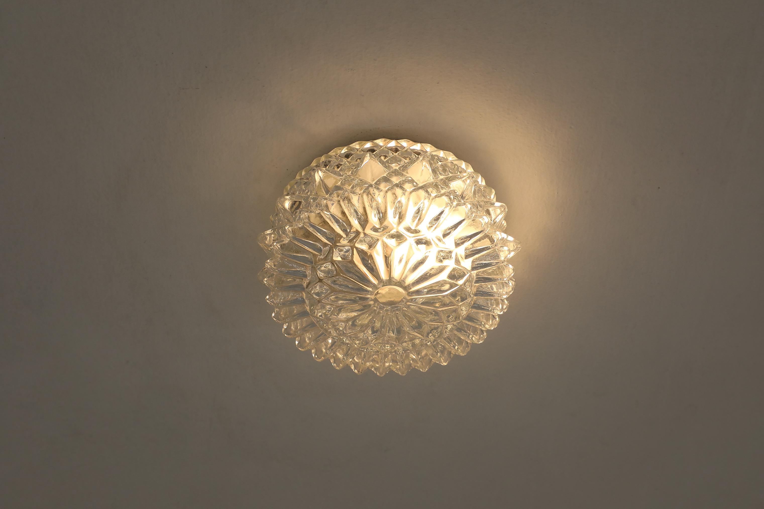 1950's RZB Round Molded Glass Fixed Ceiling Light or Wall Sconce, Germany For Sale 1