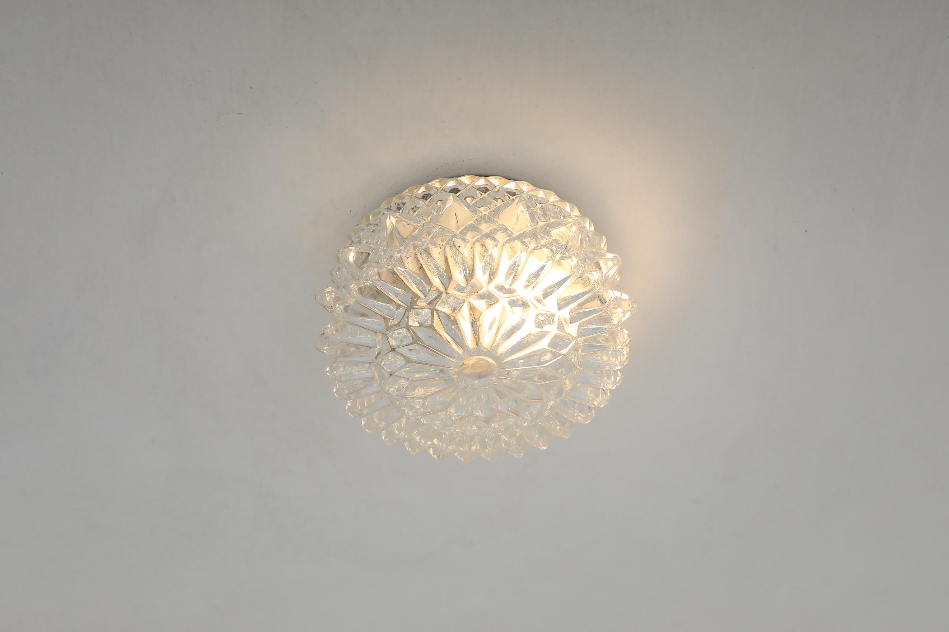 1950's RZB Round Molded Glass Fixed Ceiling Light or Wall Sconce, Germany For Sale 2