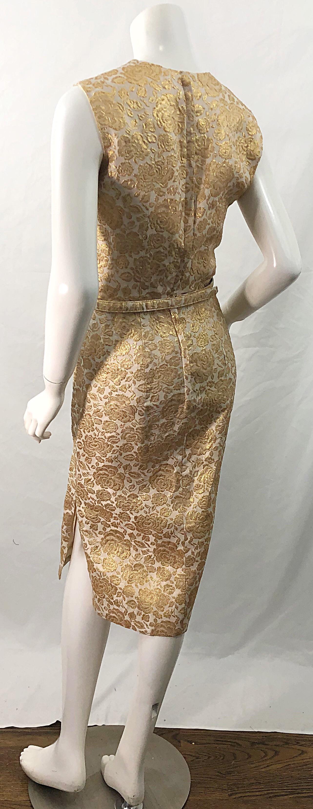 1950s Sa'Bett of California Demi Couture Vintage 50s Kleid aus goldener Seide mit Brokatmuster im Angebot 5