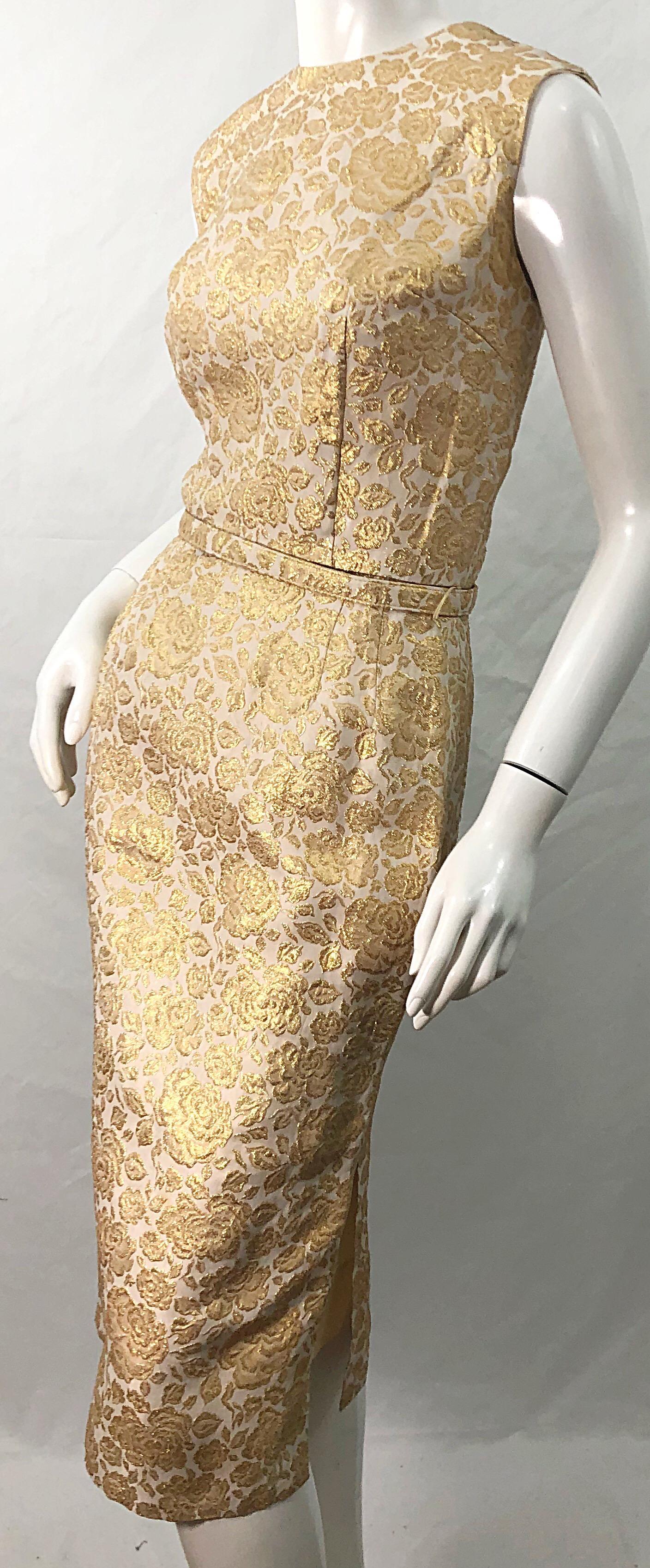 1950s Sa'Bett of California Demi Couture Vintage 50s Kleid aus goldener Seide mit Brokatmuster im Angebot 6