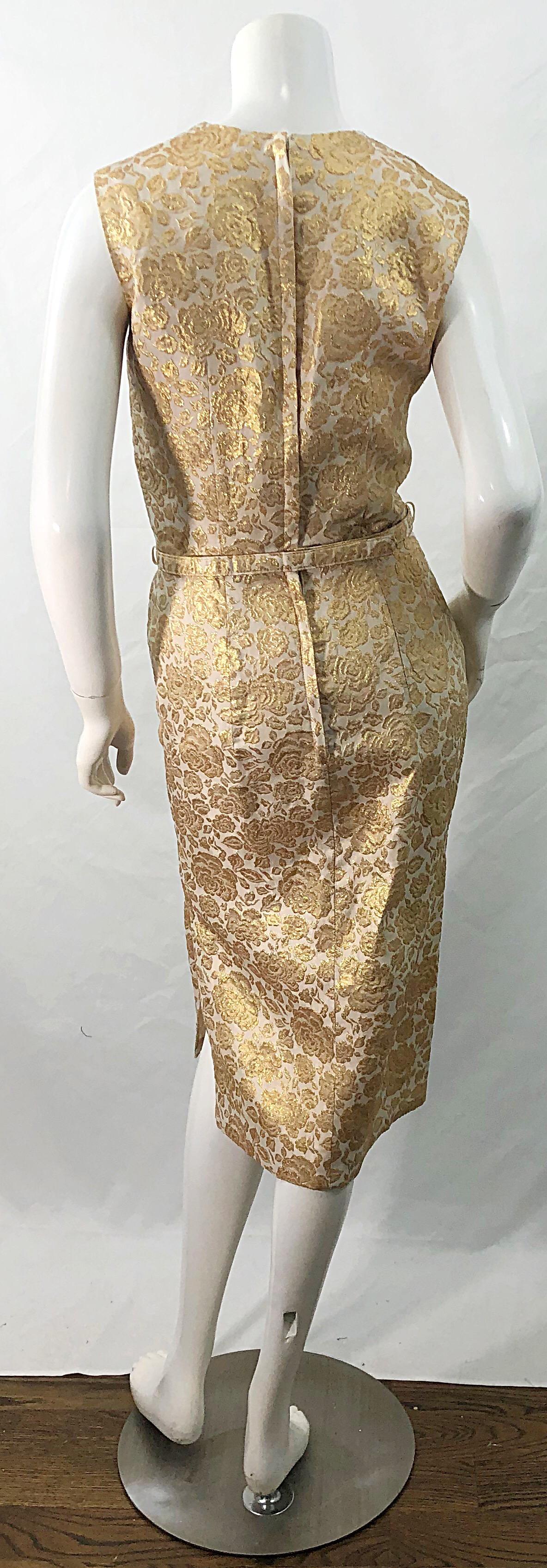 1950s Sa'Bett of California Demi Couture Vintage 50s Kleid aus goldener Seide mit Brokatmuster im Angebot 7