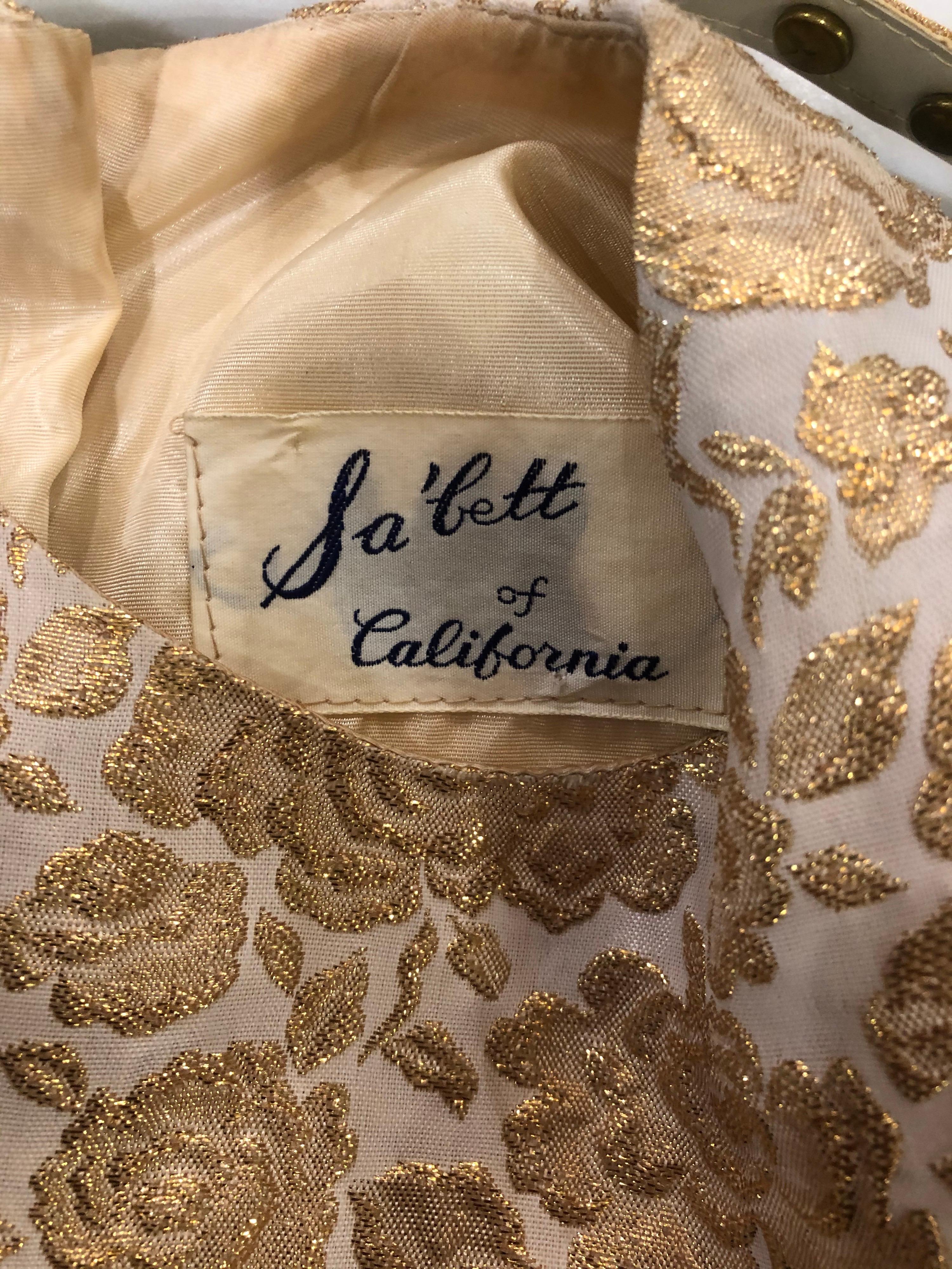 1950s Sa'Bett of California Demi Couture Vintage 50s Kleid aus goldener Seide mit Brokatmuster im Angebot 9